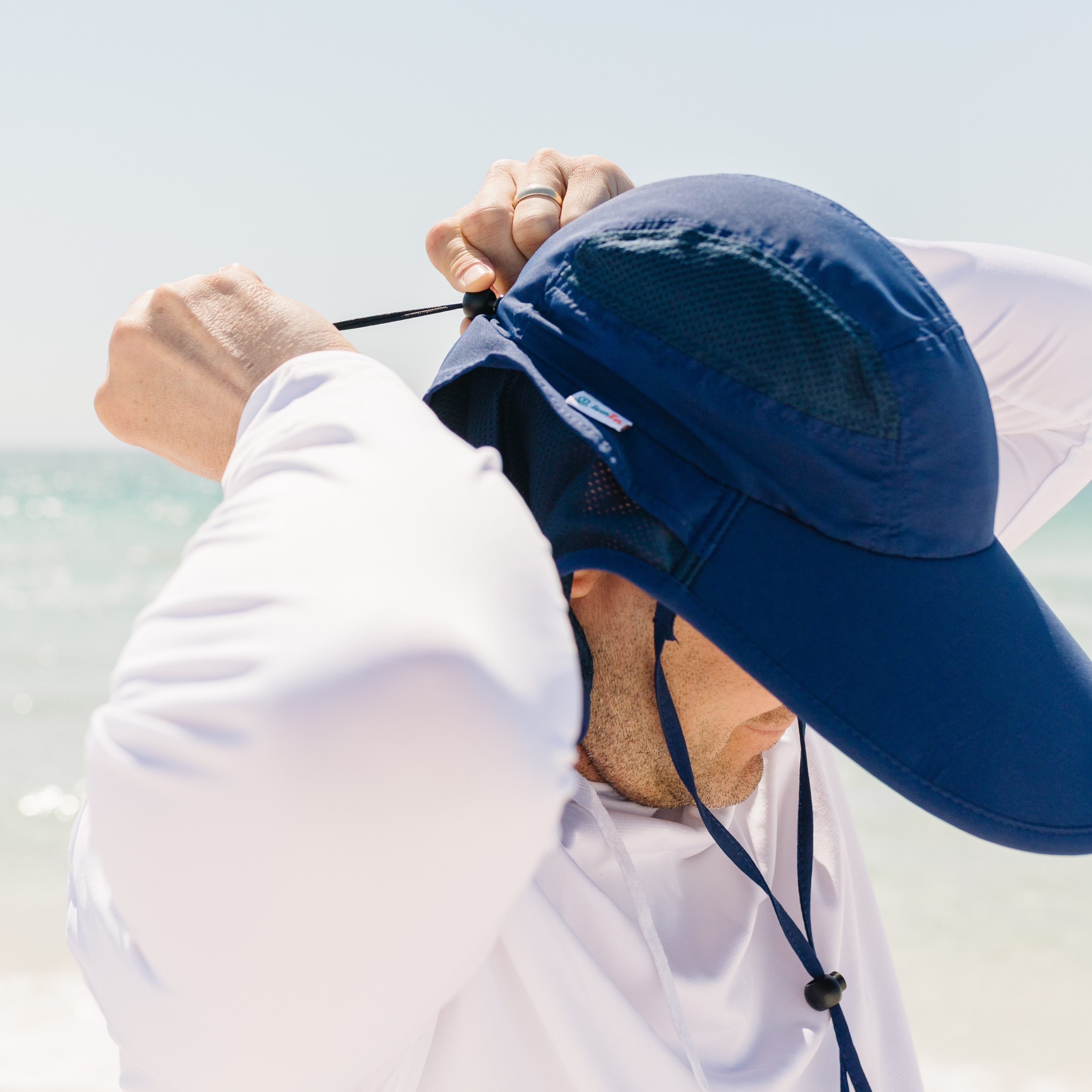Adult Wide Brim + Flap Neck Sun Protective Adventure Hat | Navy-SwimZip UPF 50+ Sun Protective Swimwear & UV Zipper Rash Guards-pos10