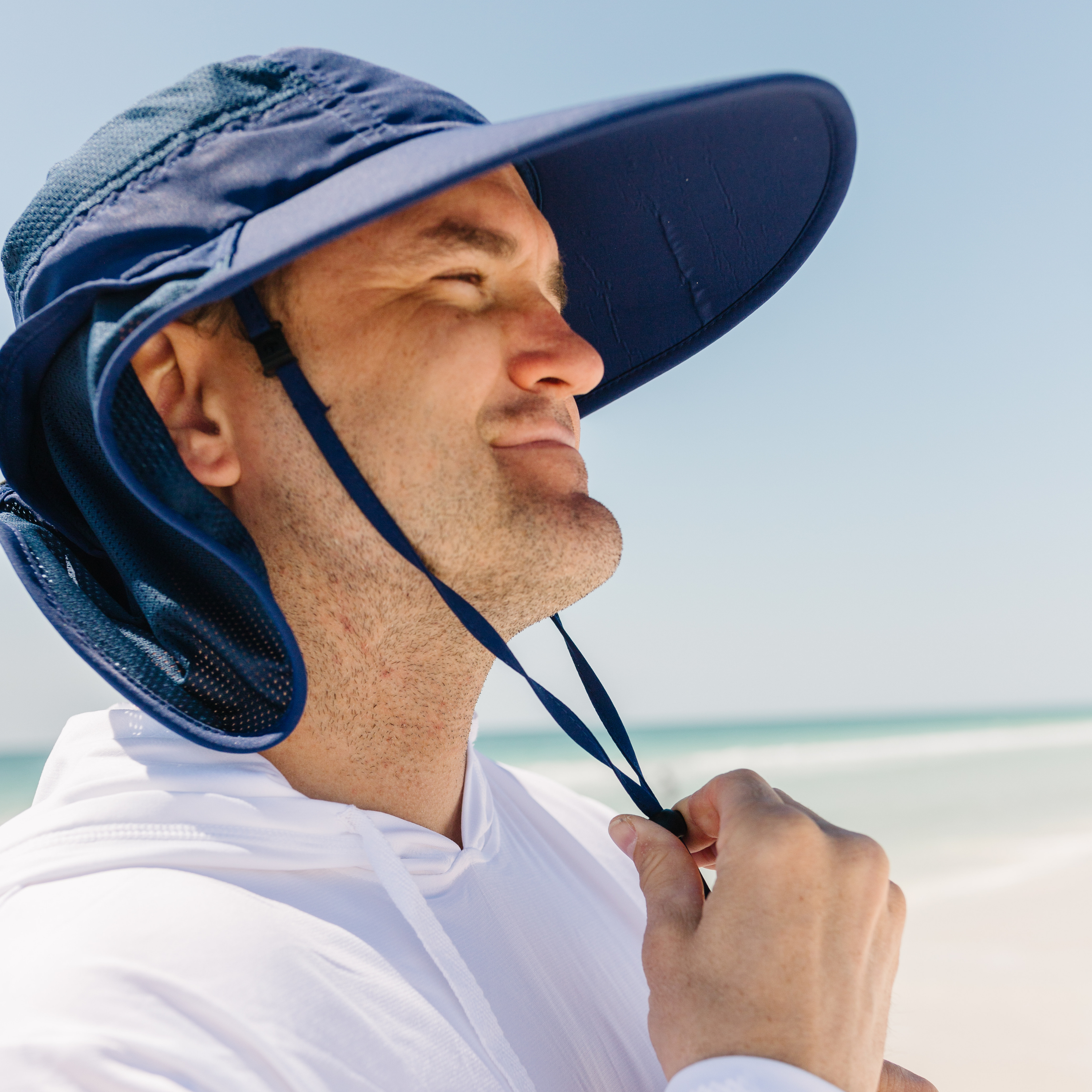 Adult Wide Brim + Flap Neck Sun Protective Adventure Hat | Navy-SwimZip UPF 50+ Sun Protective Swimwear & UV Zipper Rash Guards-pos9