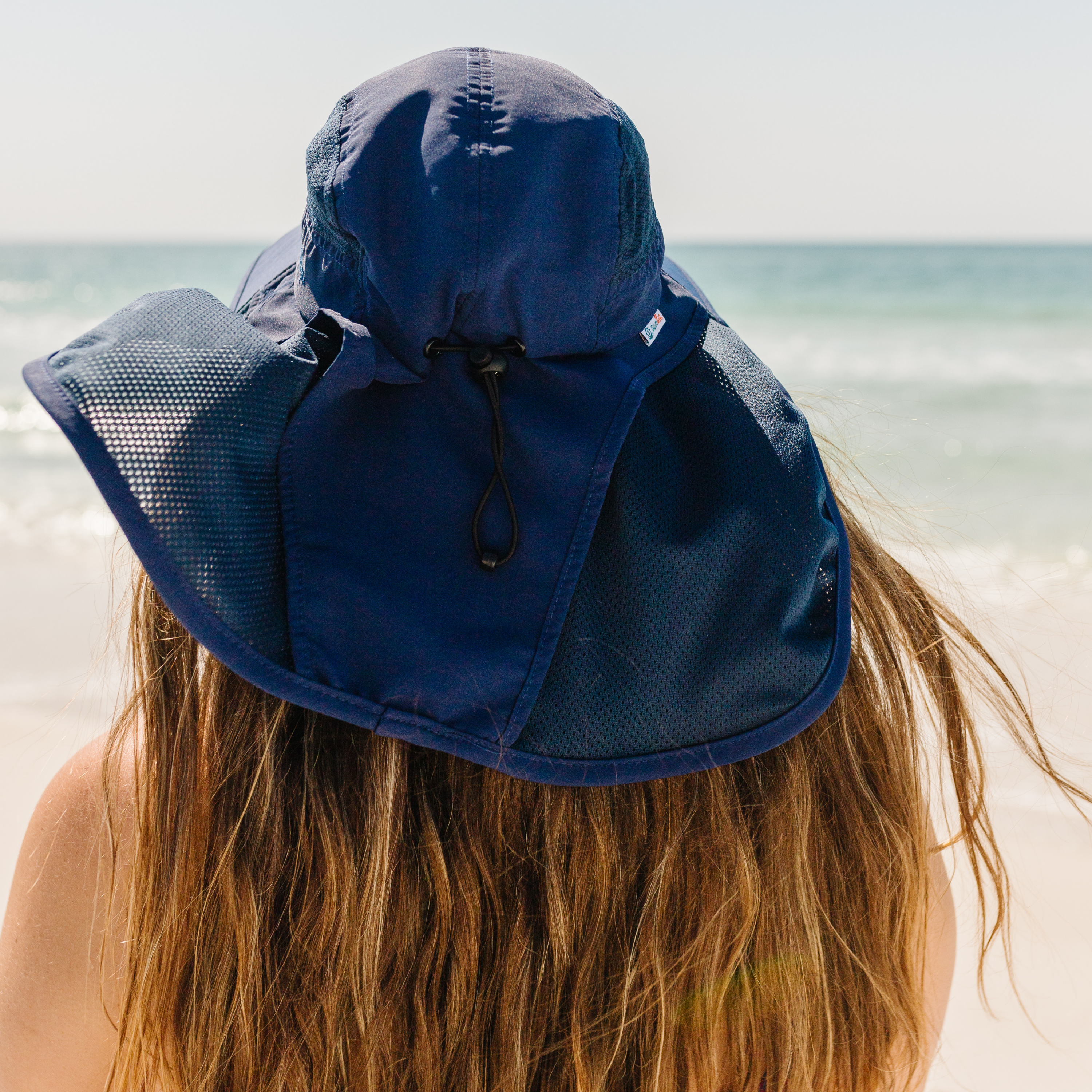Adult Wide Brim + Flap Neck Sun Protective Adventure Hat | Navy-SwimZip UPF 50+ Sun Protective Swimwear & UV Zipper Rash Guards-pos5