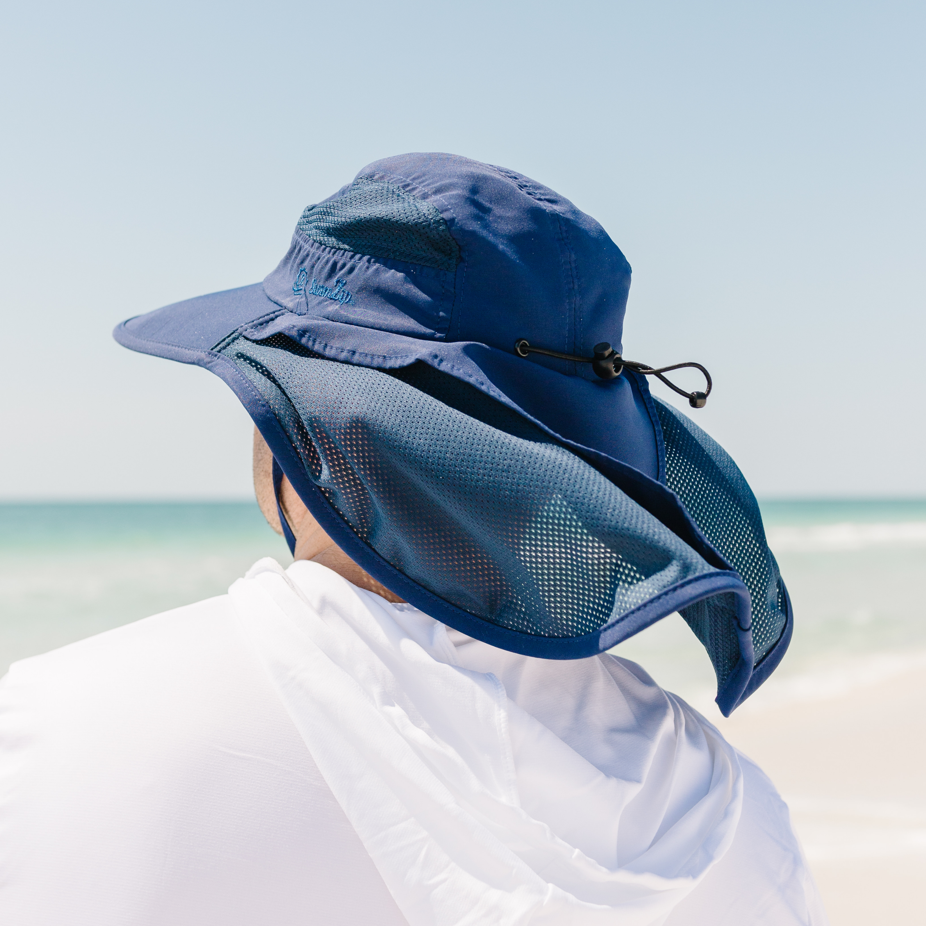 Adult Wide Brim + Flap Neck Sun Protective Adventure Hat | Navy-SwimZip UPF 50+ Sun Protective Swimwear & UV Zipper Rash Guards-pos4