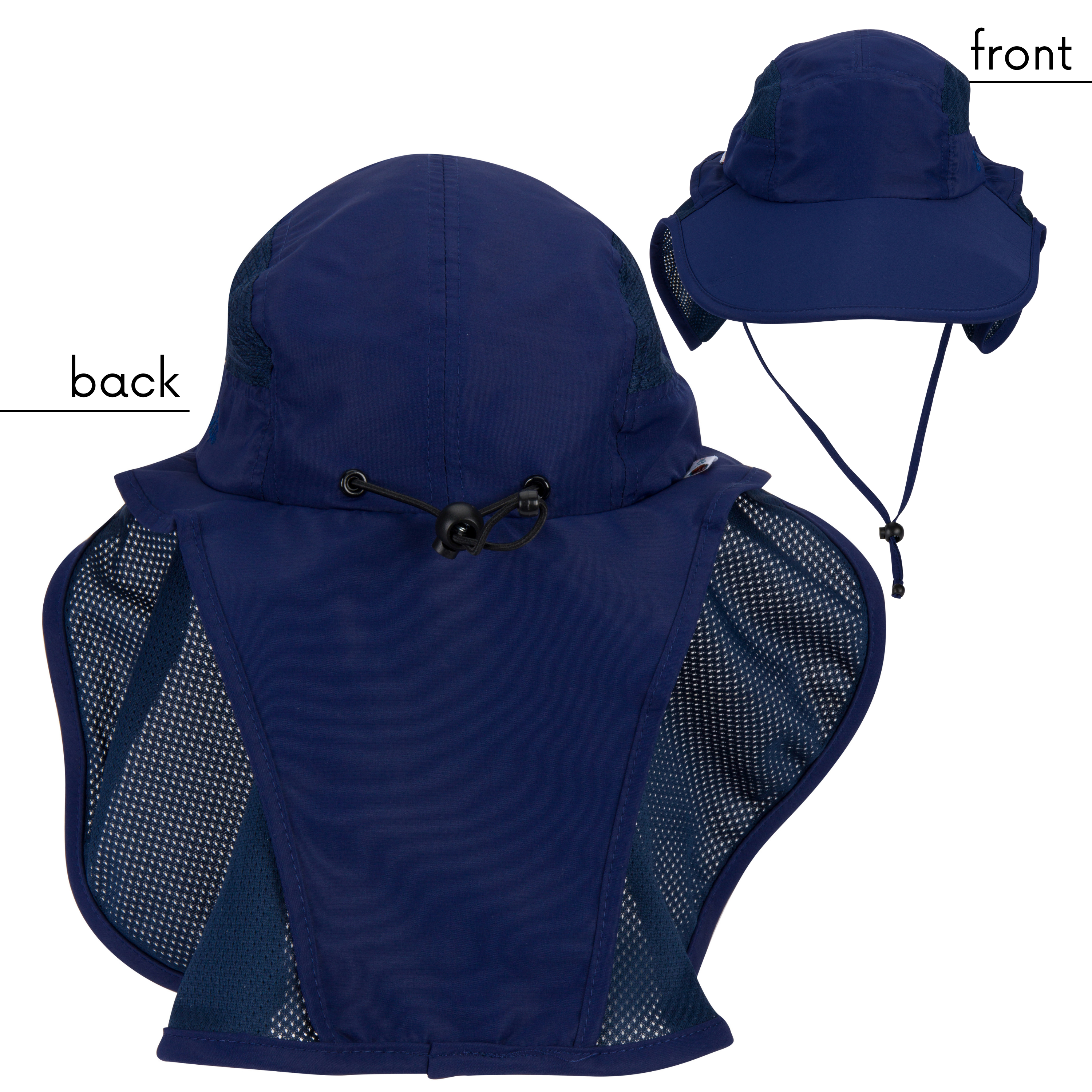 Adult Wide Brim + Flap Neck Sun Protective Adventure Hat | Navy-SwimZip UPF 50+ Sun Protective Swimwear & UV Zipper Rash Guards-pos3