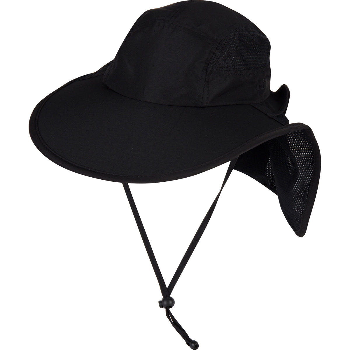 Adult Wide Brim + Flap Neck Sun Protective Adventure Hat | Black-SwimZip UPF 50+ Sun Protective Swimwear & UV Zipper Rash Guards-pos1