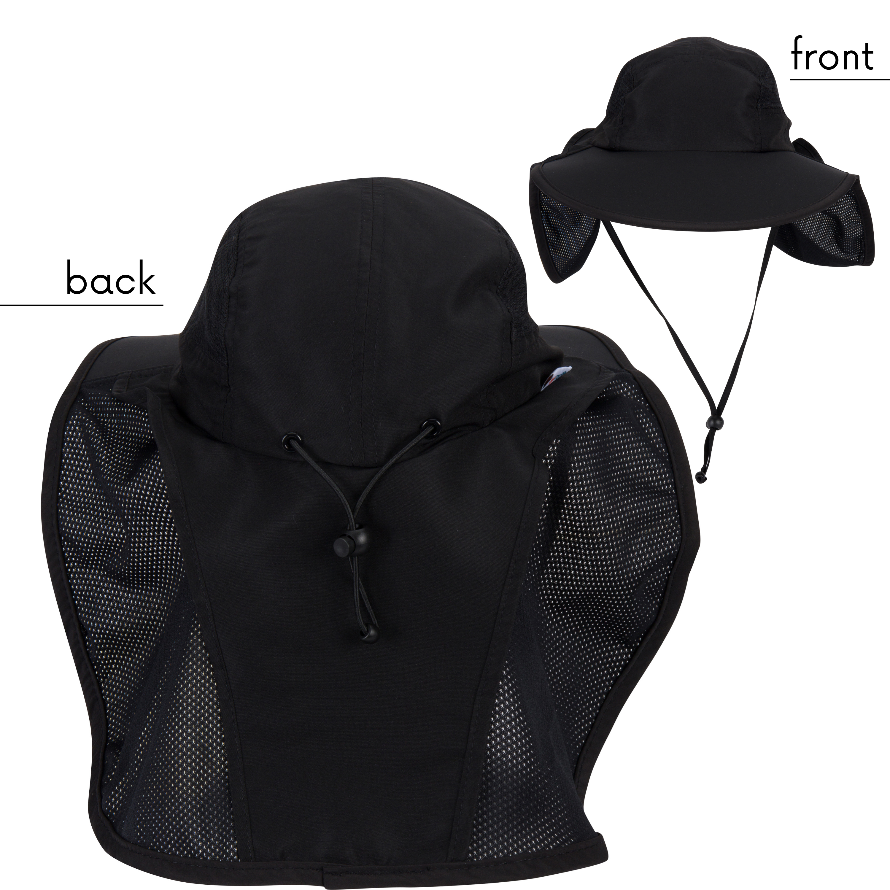 Adult Wide Brim + Flap Neck Sun Protective Adventure Hat | Black-SwimZip UPF 50+ Sun Protective Swimwear & UV Zipper Rash Guards-pos3