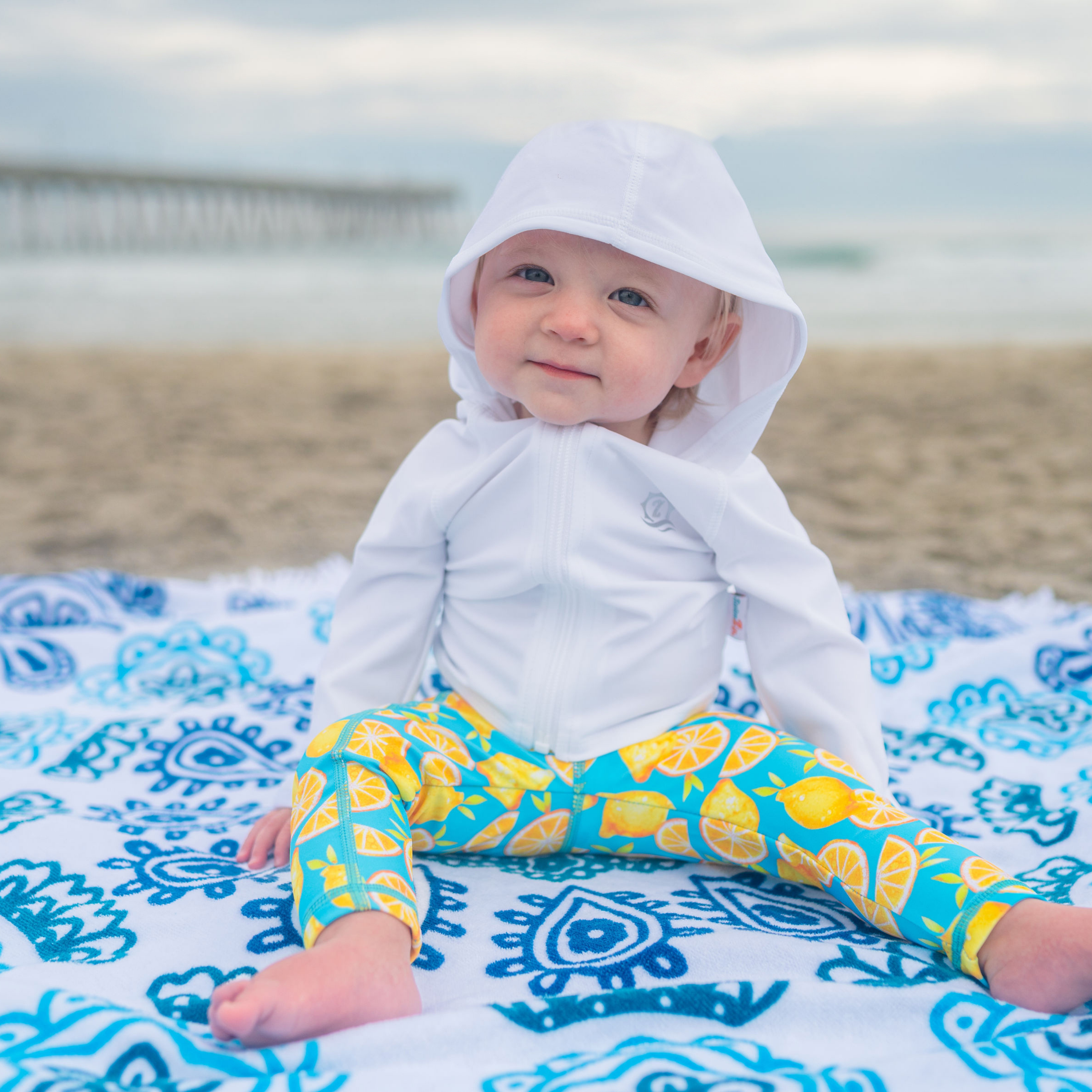 Kids Hooded Long Sleeve Zipper Rash Guard Swim Shirt | "White"-SwimZip UPF 50+ Sun Protective Swimwear & UV Zipper Rash Guards-pos2