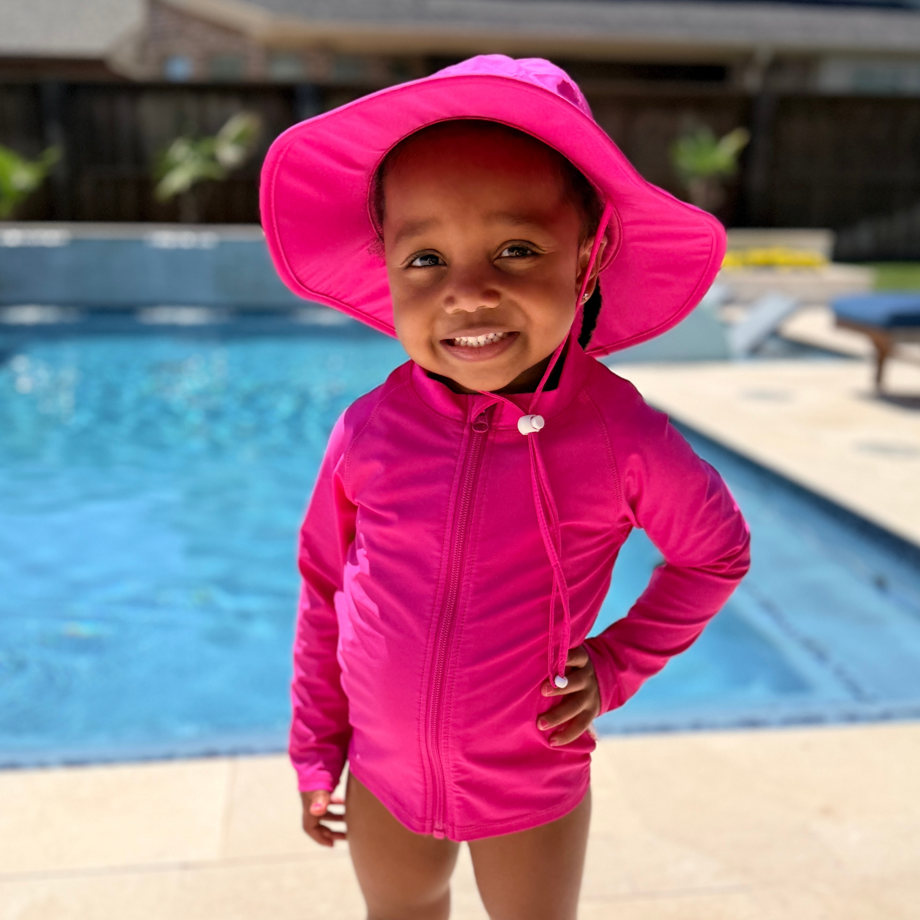 Kids UPF 50+ Long Sleeve Zipper Rash Guard Swim Shirt | "Manic Magenta"-SwimZip UPF 50+ Sun Protective Swimwear & UV Zipper Rash Guards-pos3