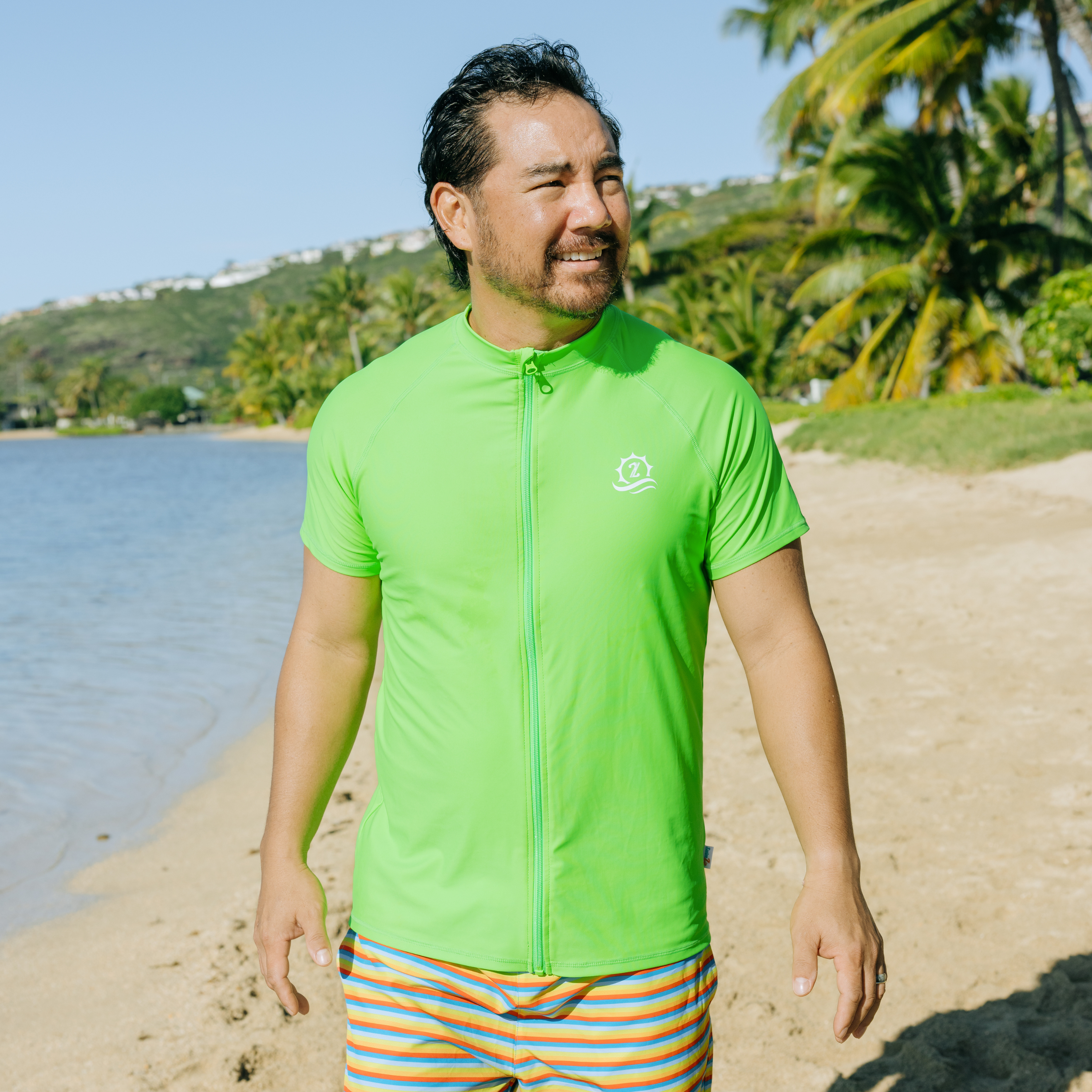 Men's Short Sleeve Rash Guard | “Neon Green”-SwimZip UPF 50+ Sun Protective Swimwear & UV Zipper Rash Guards-pos8