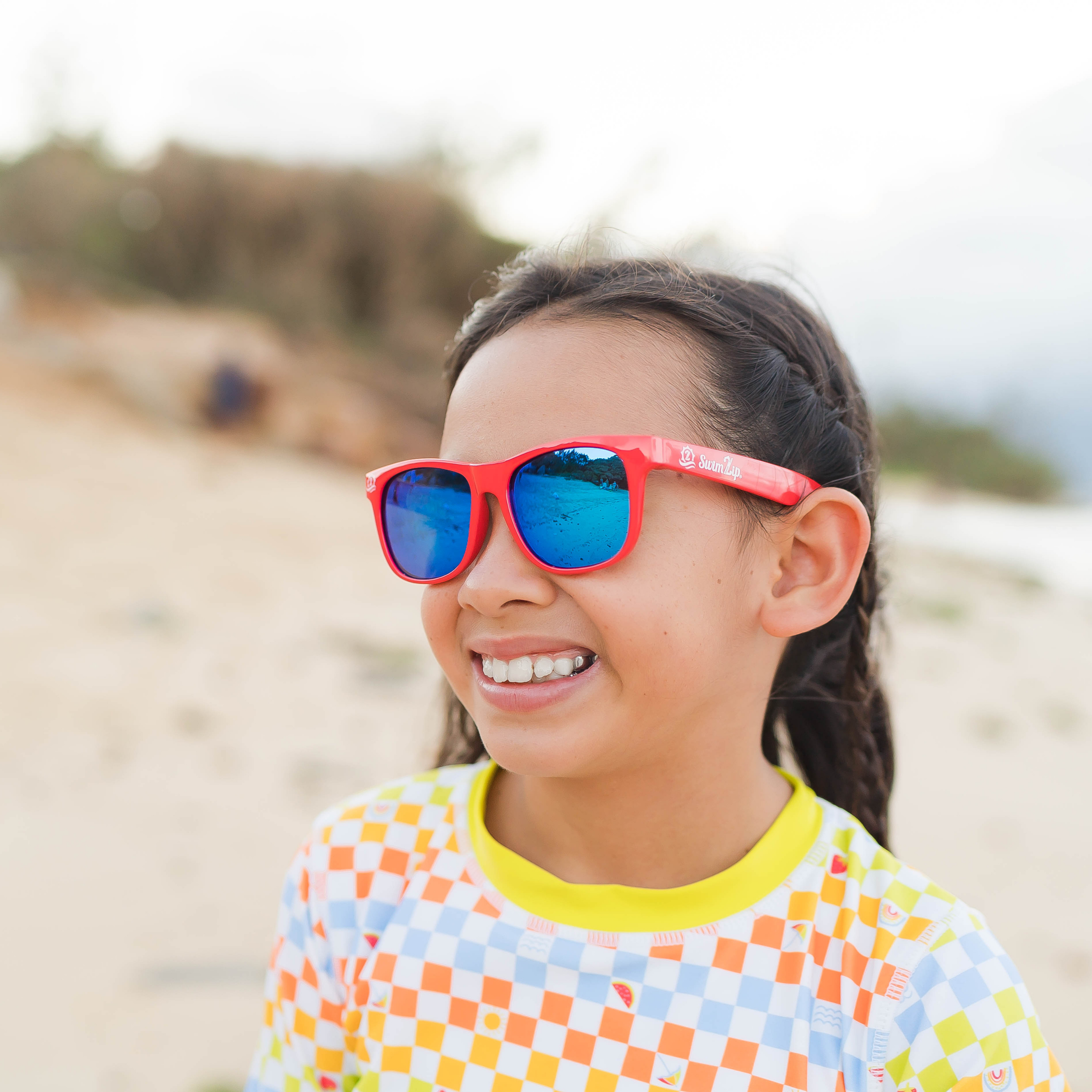 Kids Wayfarer Sunglasses - Red-SwimZip UPF 50+ Sun Protective Swimwear & UV Zipper Rash Guards-pos6