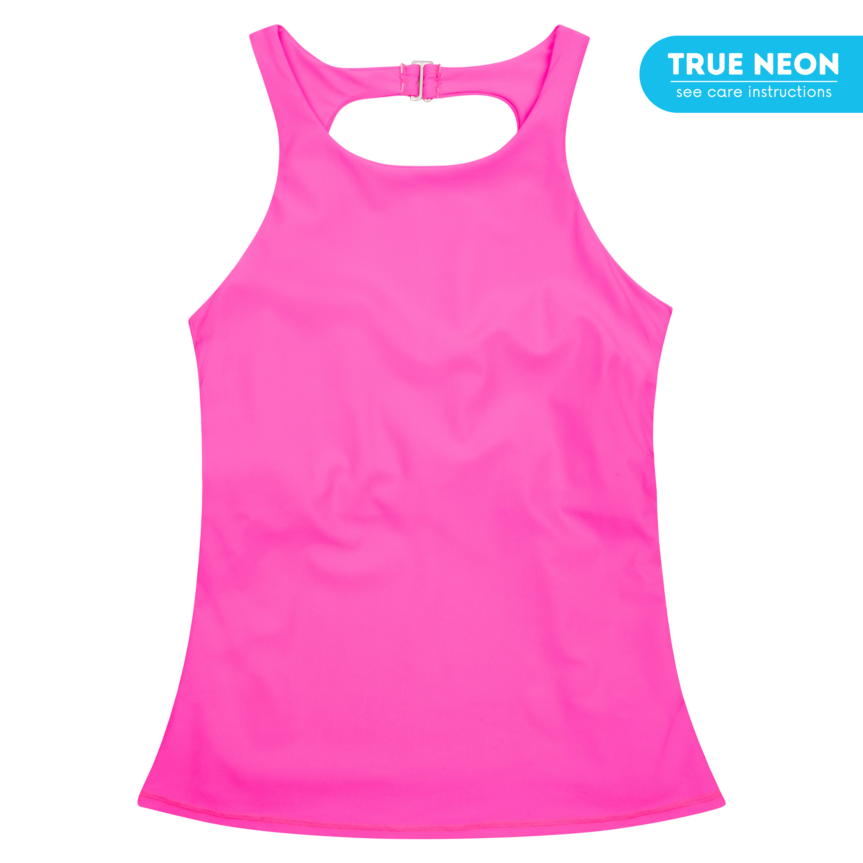 Women’s High Neck Fitted Tankini Top | “Neon Pink”-SwimZip UPF 50+ Sun Protective Swimwear & UV Zipper Rash Guards-pos1