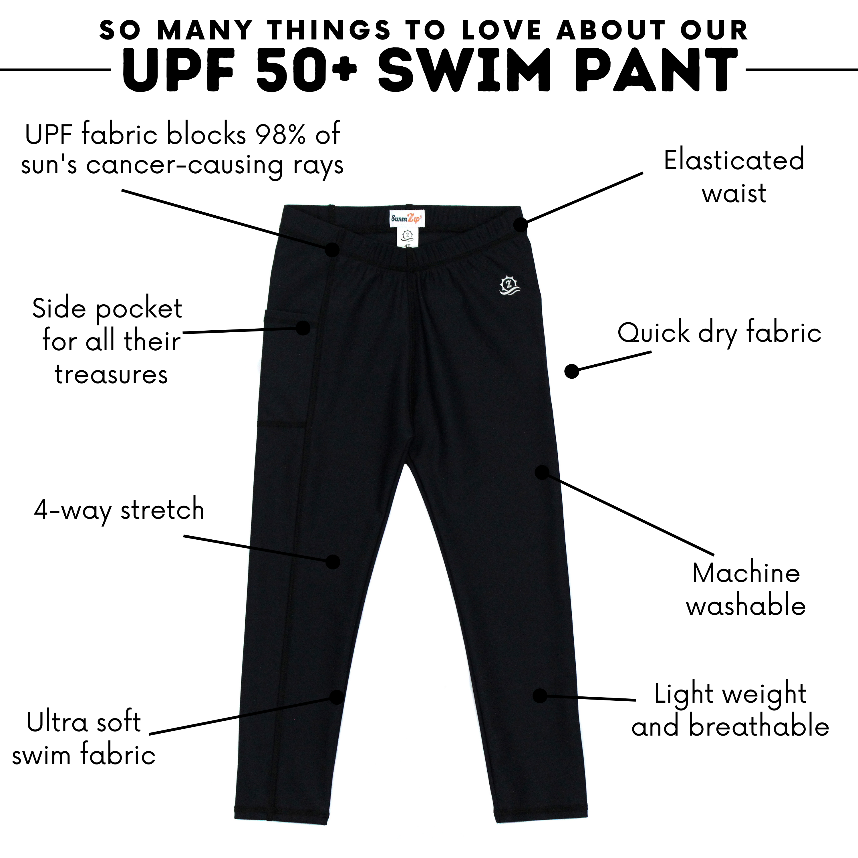 Kids Swim Pants | "Black"-SwimZip UPF 50+ Sun Protective Swimwear & UV Zipper Rash Guards-pos4