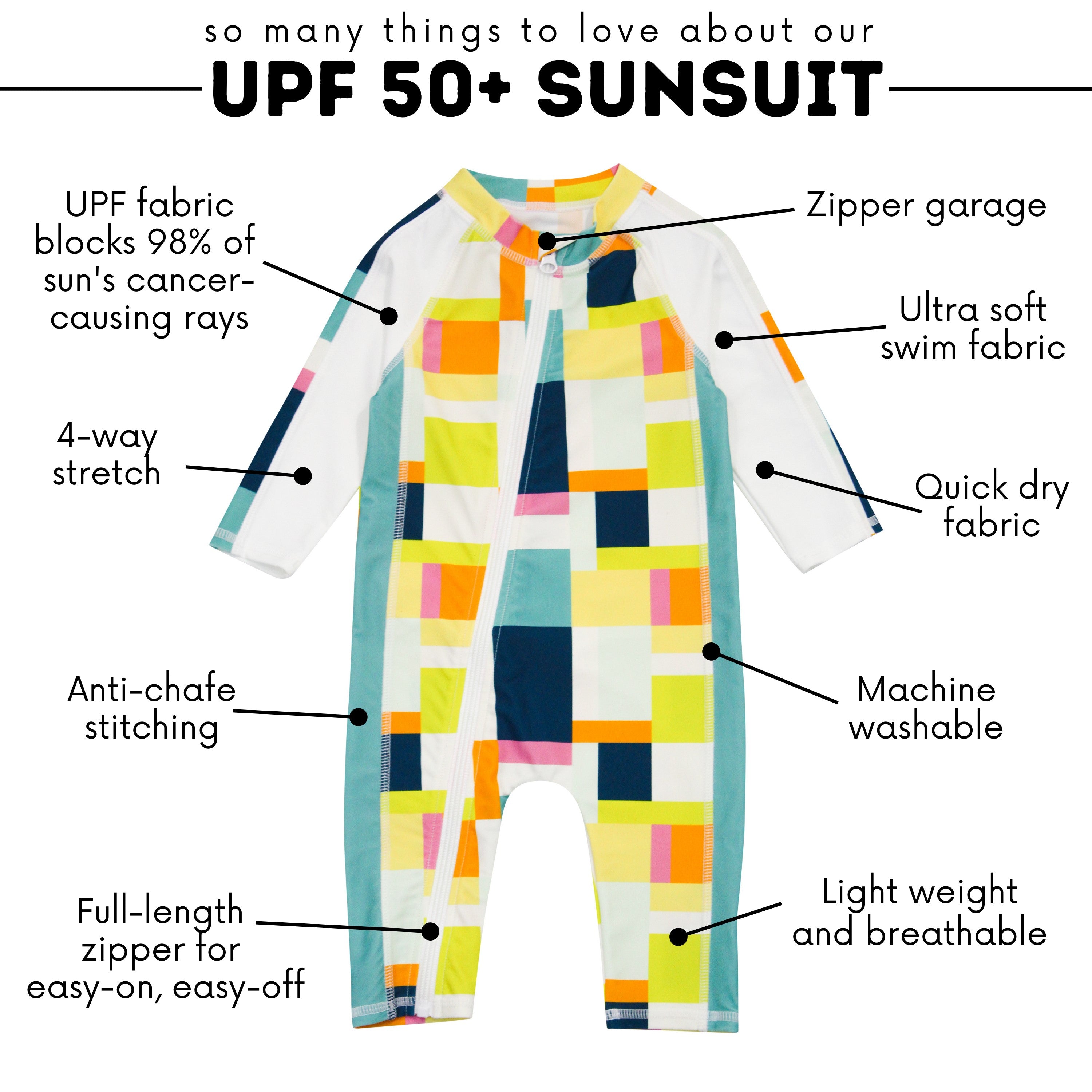 Sunsuit - Long Sleeve Romper Swimsuit | "Check It Out"-SwimZip UPF 50+ Sun Protective Swimwear & UV Zipper Rash Guards-pos3