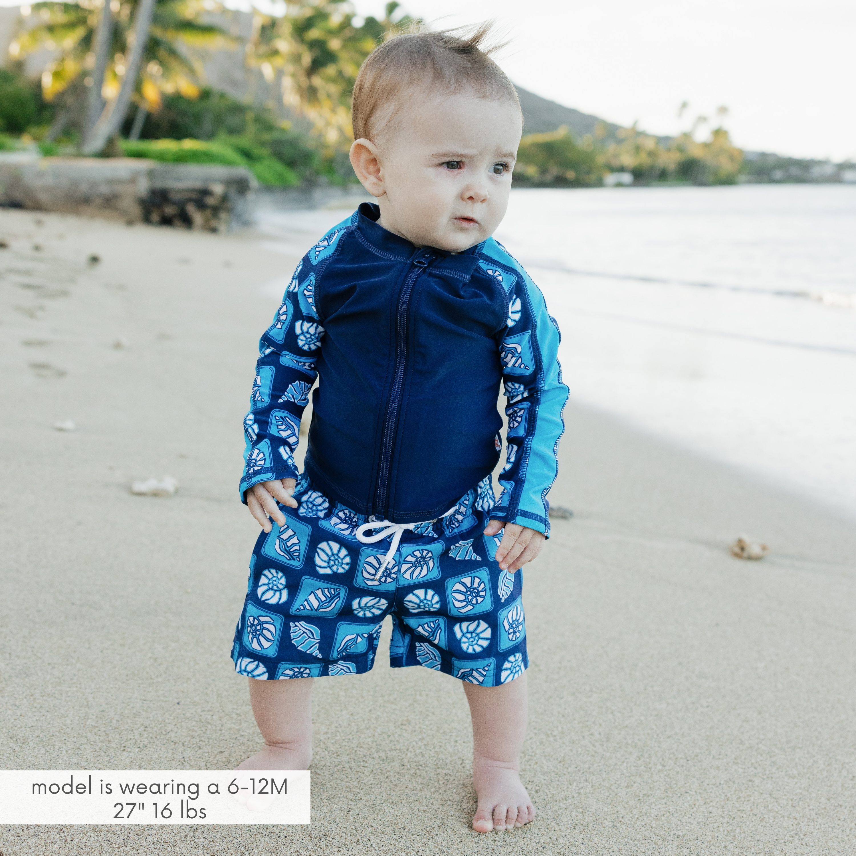 Boys Long Sleeve Zipper Rash Guard and Swim Trunk Set | "Coastal"-SwimZip UPF 50+ Sun Protective Swimwear & UV Zipper Rash Guards-pos2