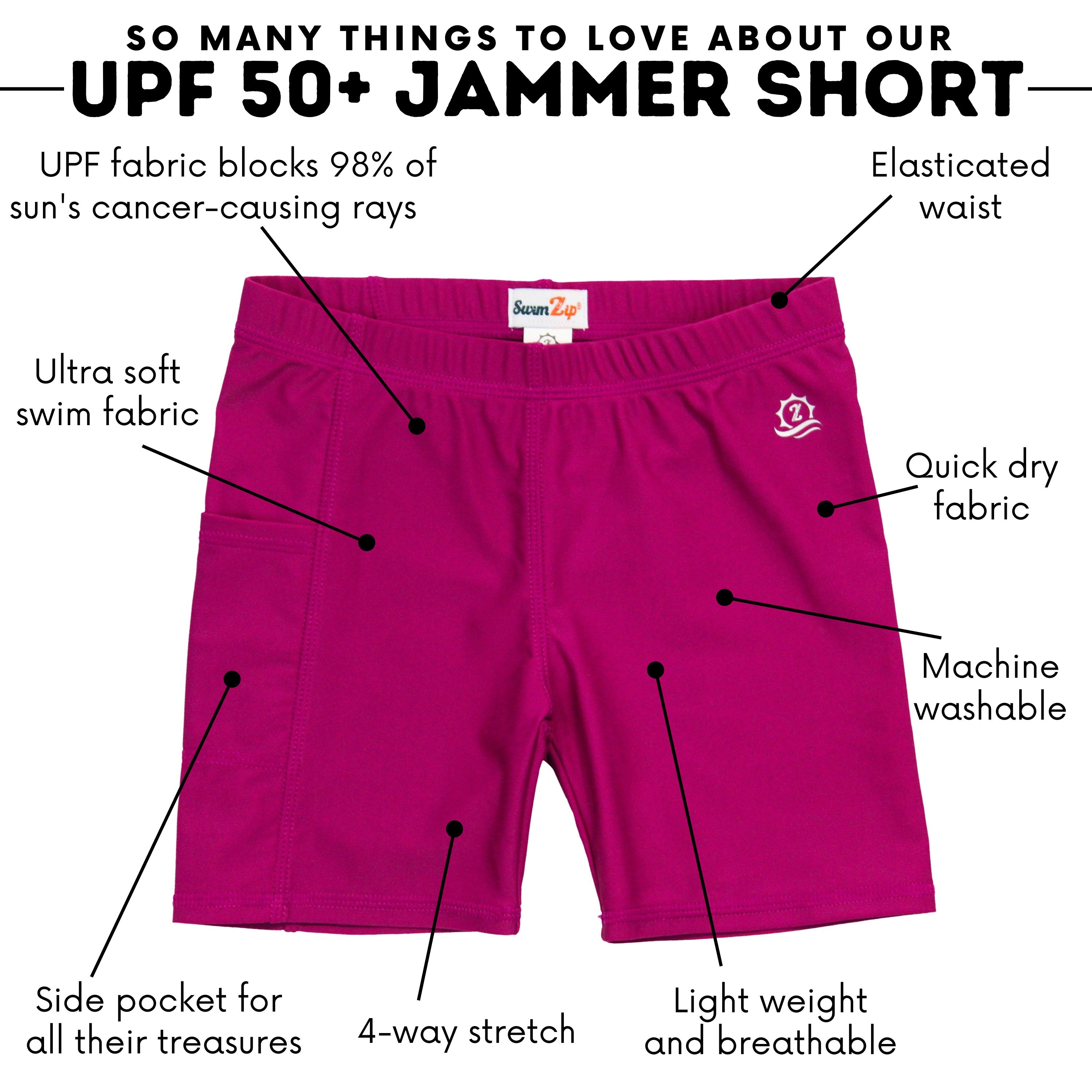 Kids Jammers Swim Shorts | "Fuchsia”-SwimZip UPF 50+ Sun Protective Swimwear & UV Zipper Rash Guards-pos4