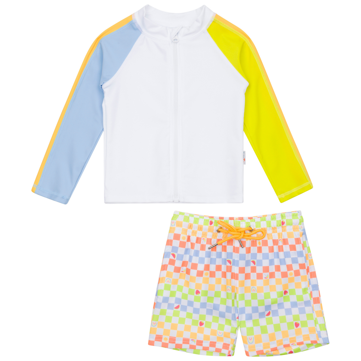 Boys Long Sleeve Zipper Rash Guard and Swim Trunk Set | 