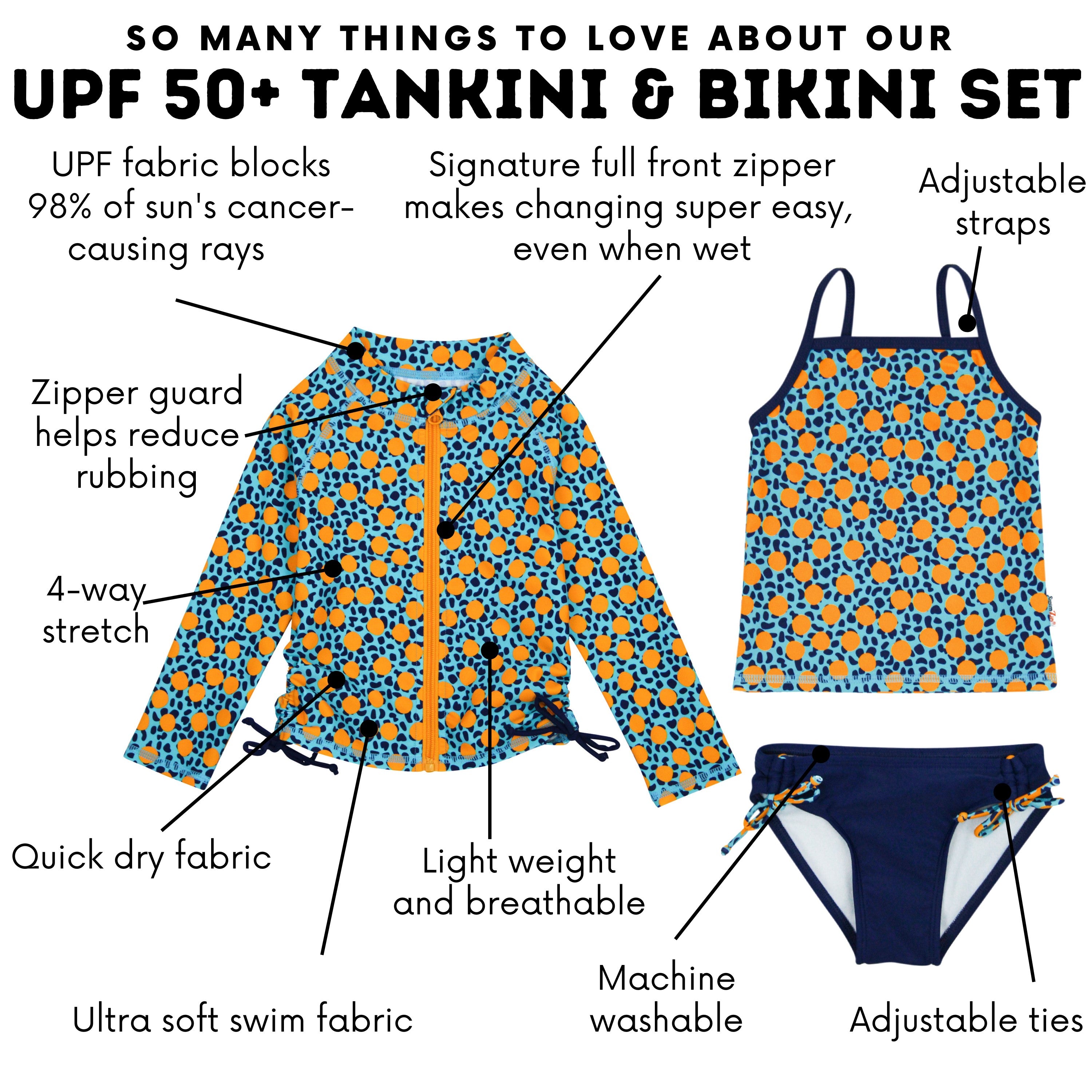 Girls Long Sleeve Rash Guard + Tankini Bikini Set (3 Piece) | "Geo Party"-SwimZip UPF 50+ Sun Protective Swimwear & UV Zipper Rash Guards-pos4