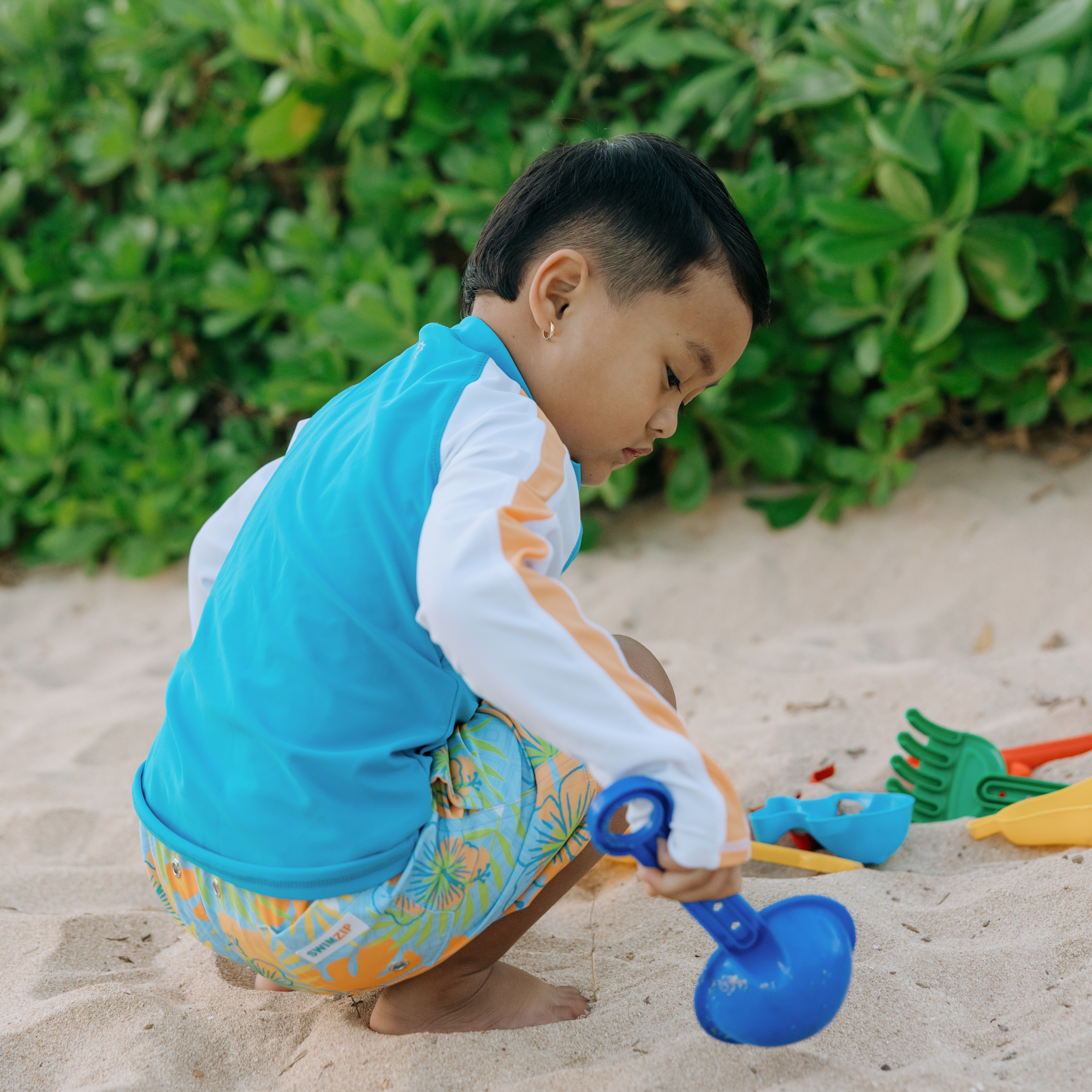 Boys Long Sleeve Zipper Rash Guard and Swim Trunk Set | "Groovy"-SwimZip UPF 50+ Sun Protective Swimwear & UV Zipper Rash Guards-pos11