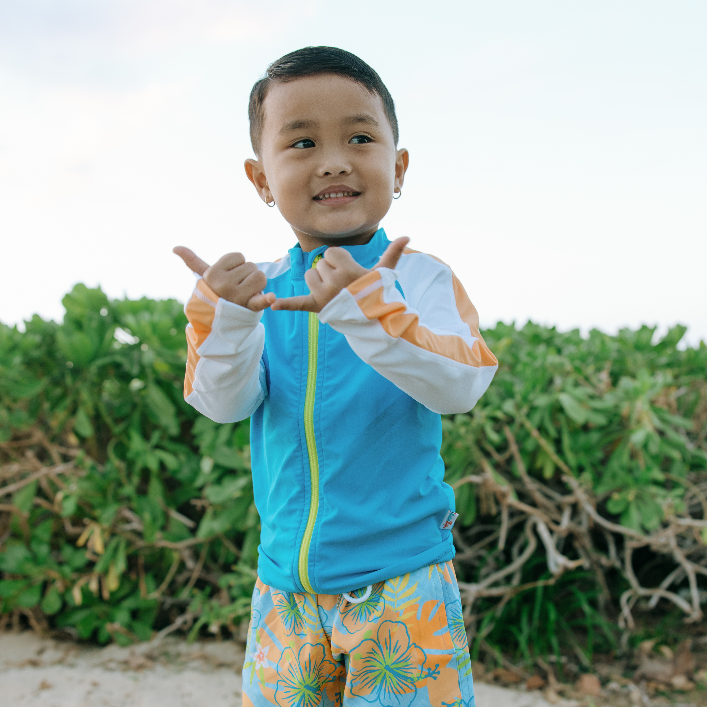 Boys Long Sleeve Zipper Rash Guard and Swim Trunk Set | "Groovy"-SwimZip UPF 50+ Sun Protective Swimwear & UV Zipper Rash Guards-pos9