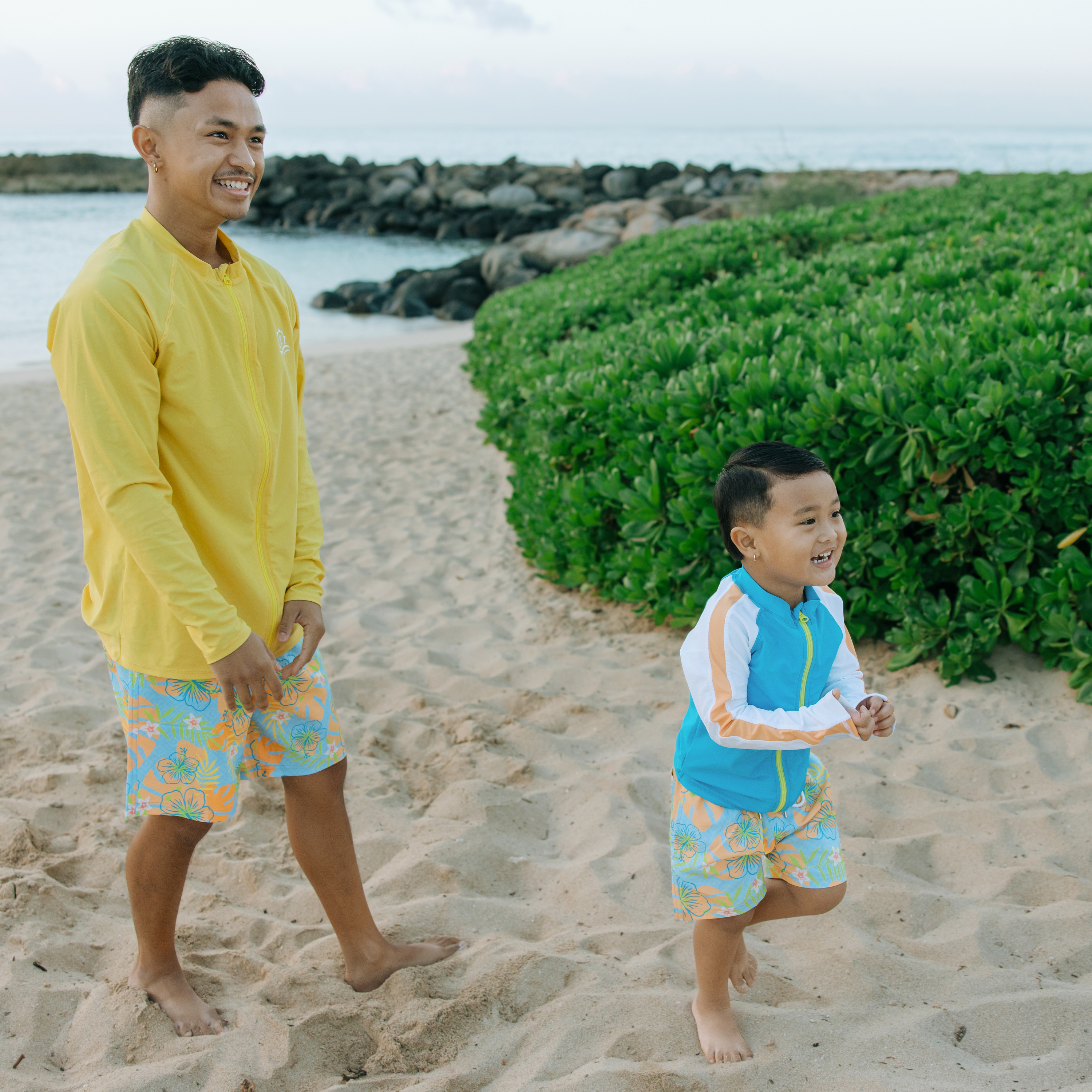 Boys Long Sleeve Zipper Rash Guard and Swim Trunk Set | "Groovy"-SwimZip UPF 50+ Sun Protective Swimwear & UV Zipper Rash Guards-pos14