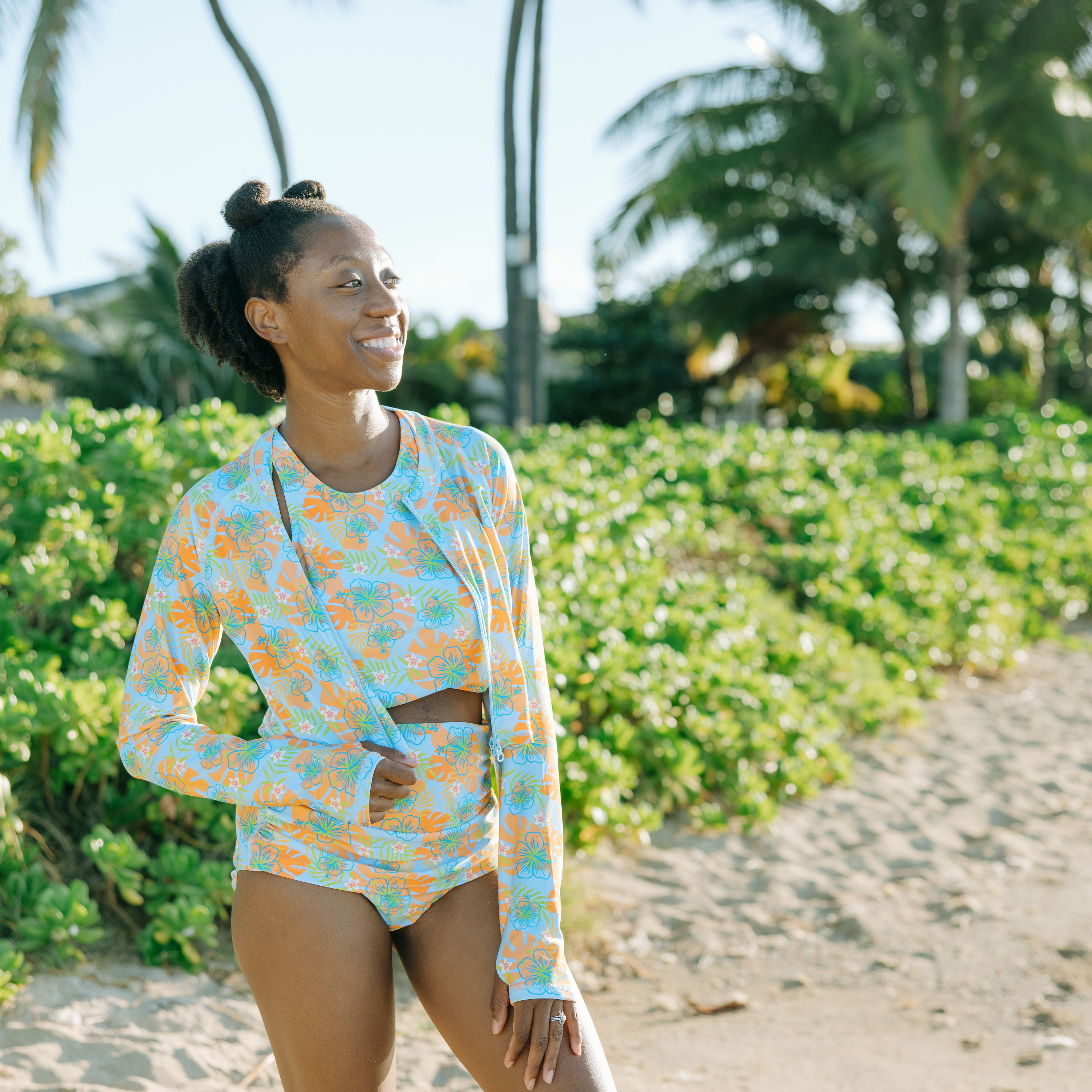 Women's Long Sleeve Crop Rash Guard | “Groovy”-SwimZip UPF 50+ Sun Protective Swimwear & UV Zipper Rash Guards-pos8