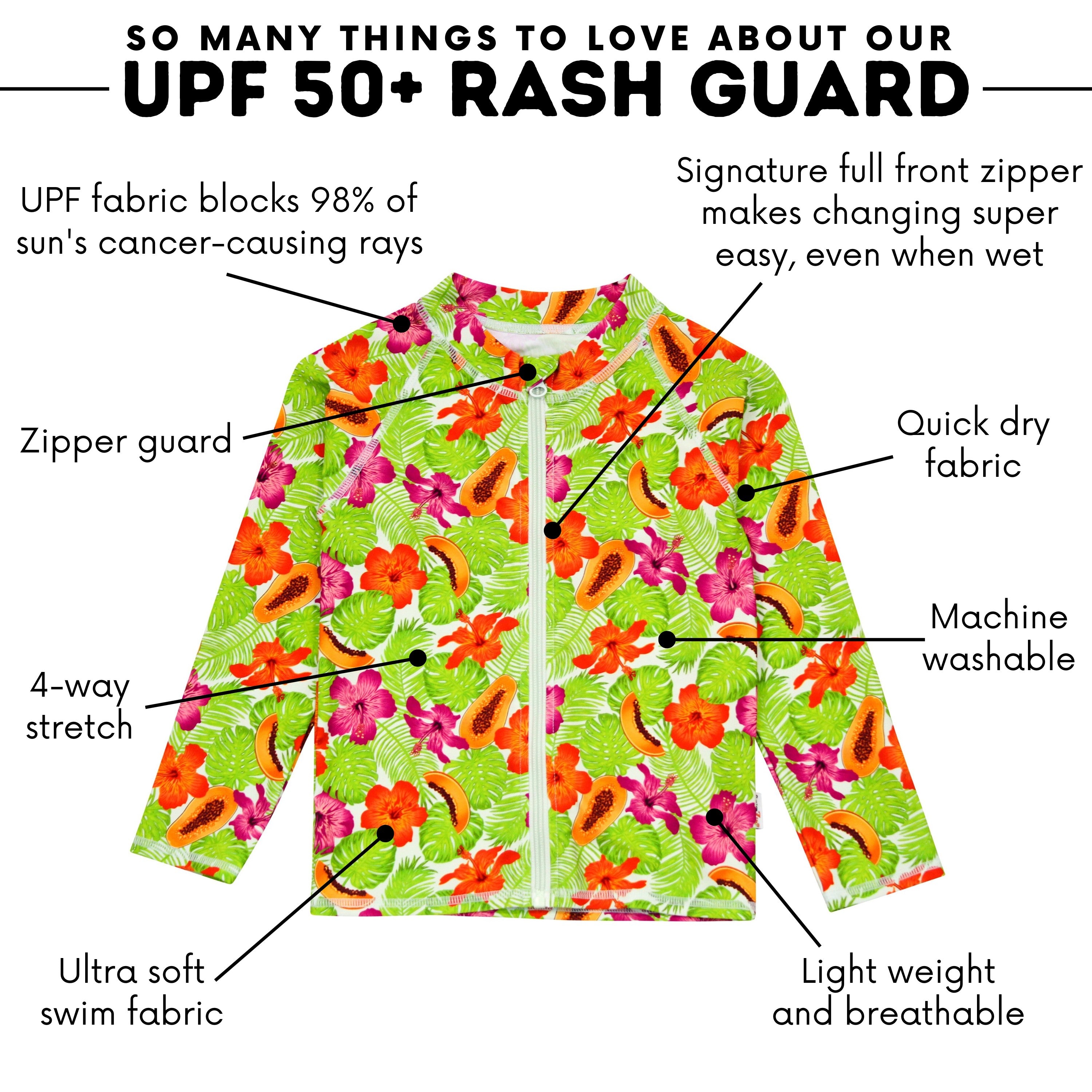 Kids UPF 50+ Long Sleeve Zipper Rash Guard Swim Shirt | "Hibiscus"-SwimZip UPF 50+ Sun Protective Swimwear & UV Zipper Rash Guards-pos4