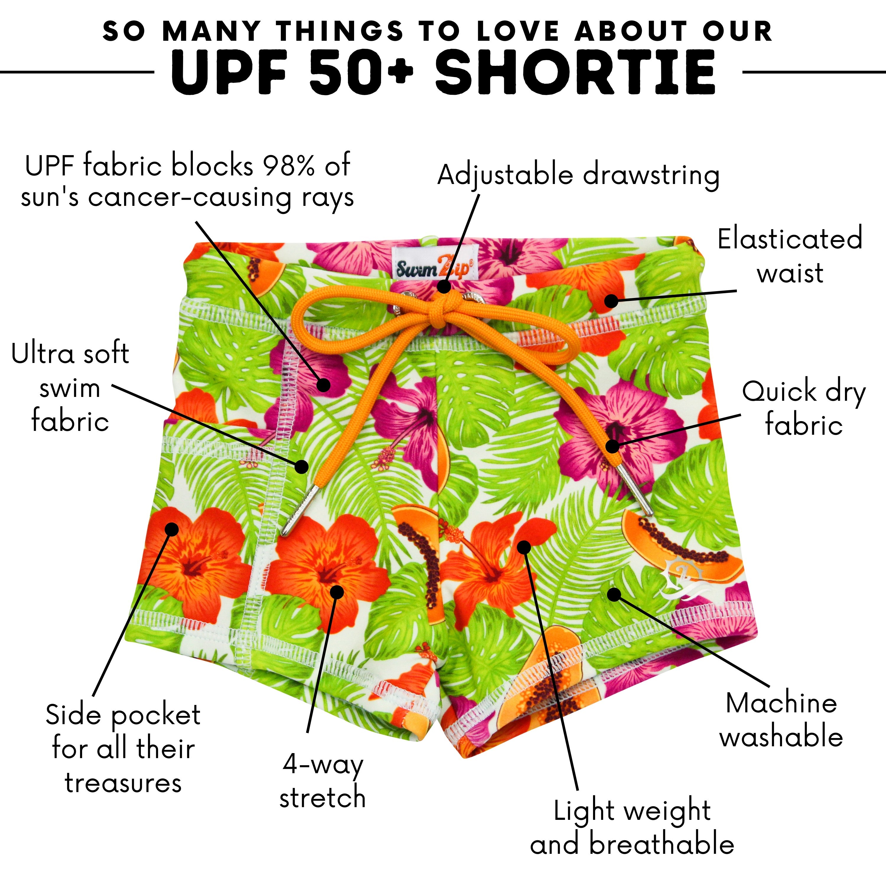 Kids Euro Swim Shorties | "Hibiscus"-SwimZip UPF 50+ Sun Protective Swimwear & UV Zipper Rash Guards-pos4