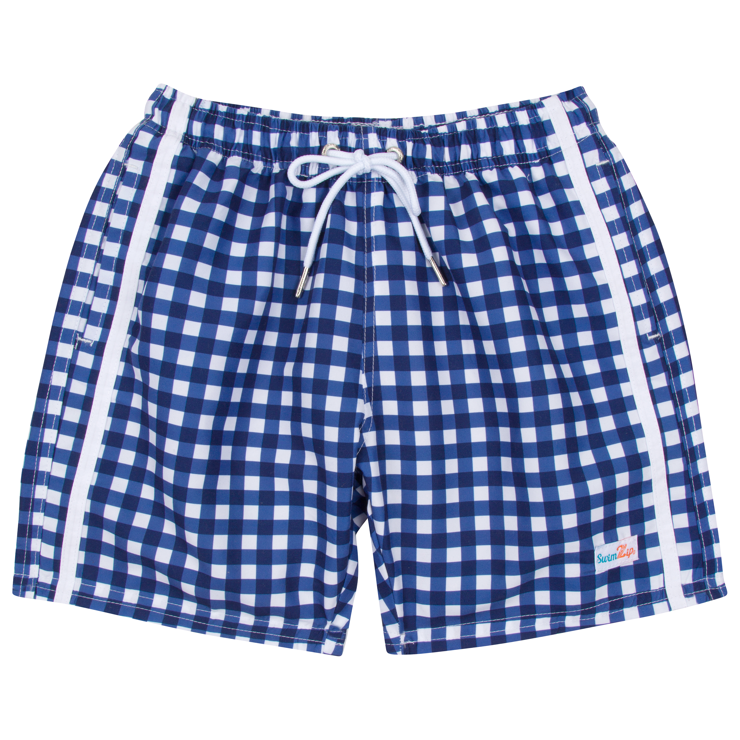 Boys Swim Trunks Boxer Brief Liner (Sizes 6-14) | "Navy Gingham"-6-8-Navy Gingham-SwimZip UPF 50+ Sun Protective Swimwear & UV Zipper Rash Guards-pos1