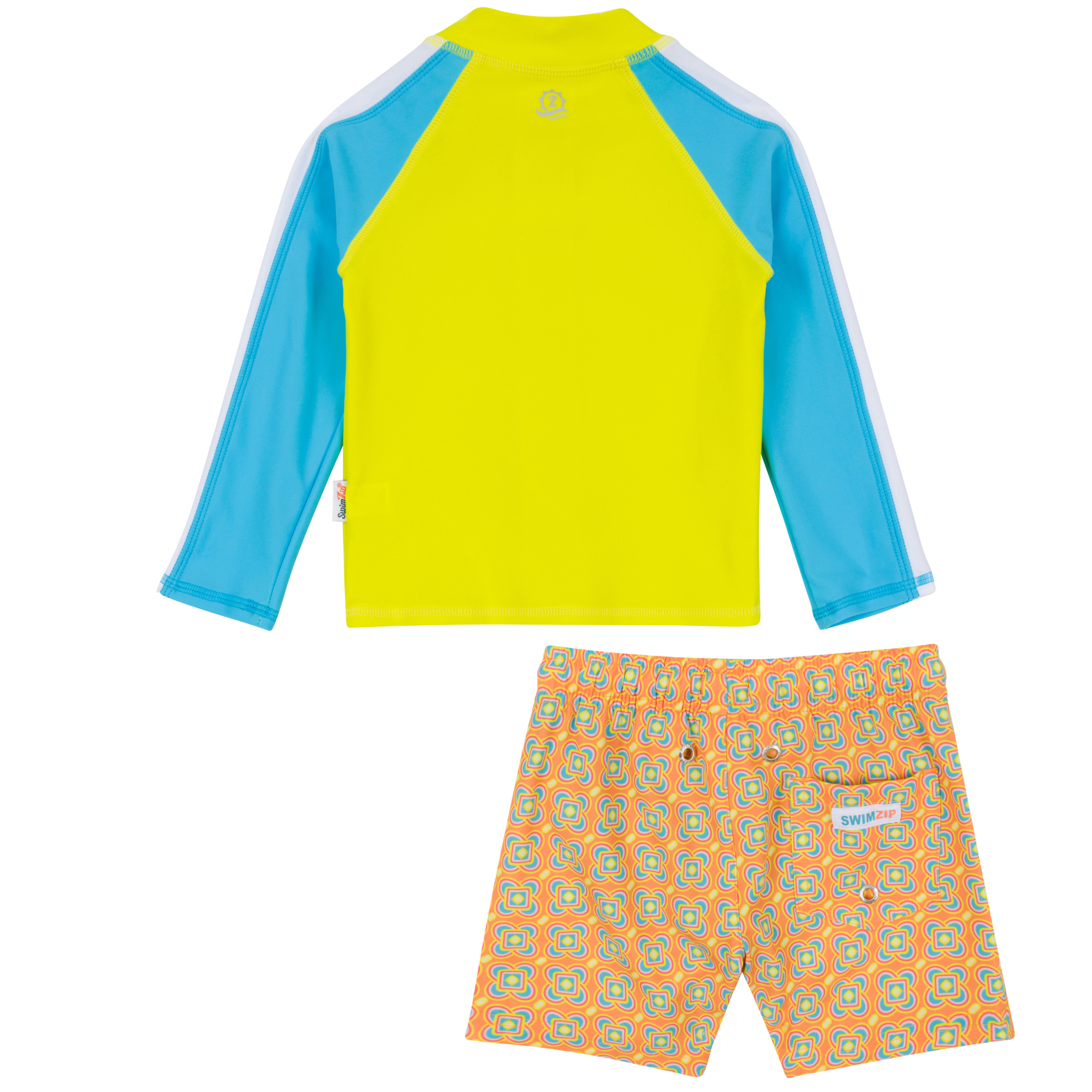 Boys Long Sleeve Zipper Rash Guard and Swim Trunk Set | "Kaleidoscope"-SwimZip UPF 50+ Sun Protective Swimwear & UV Zipper Rash Guards-pos10