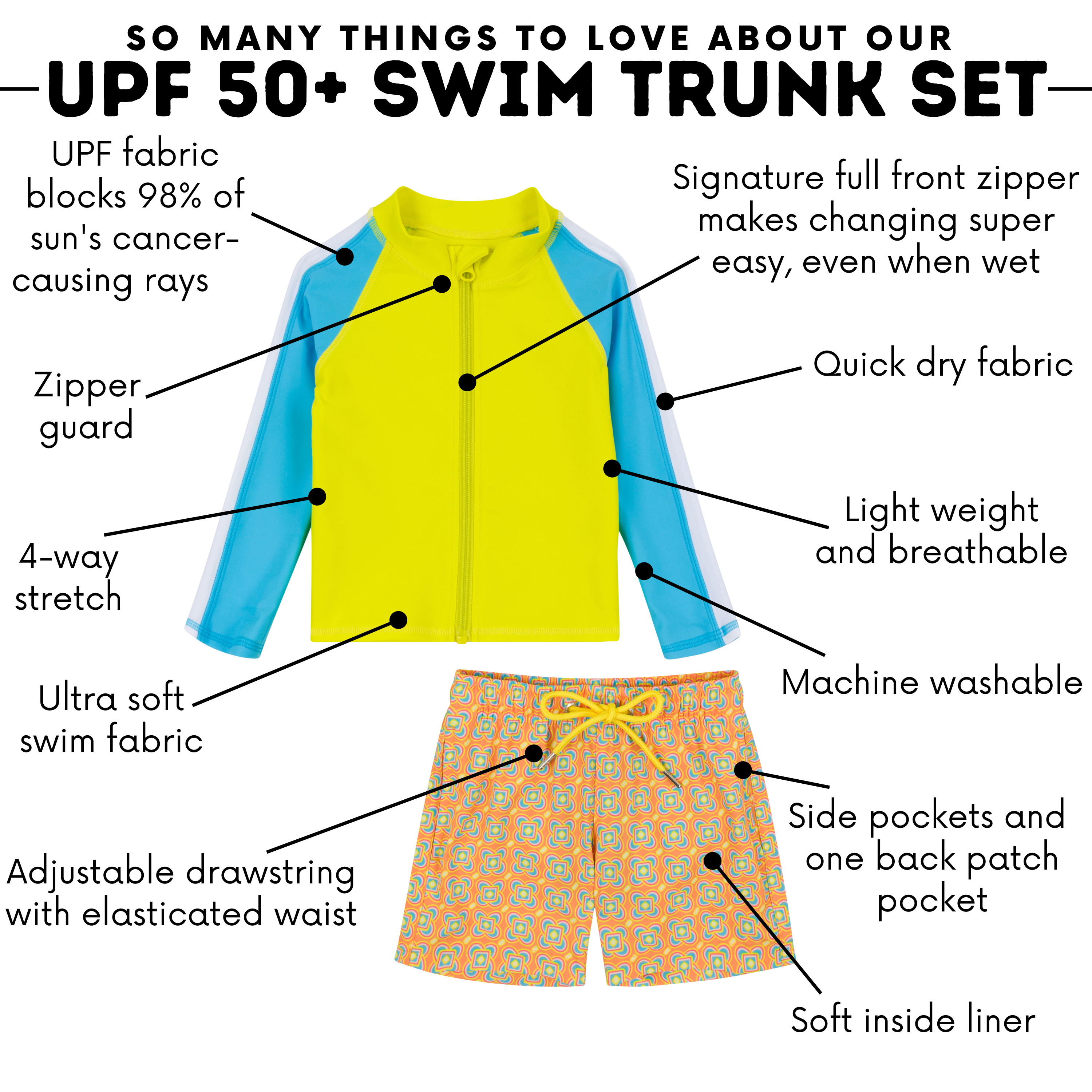 Boys Long Sleeve Zipper Rash Guard and Swim Trunk Set | "Kaleidoscope"-SwimZip UPF 50+ Sun Protective Swimwear & UV Zipper Rash Guards-pos4