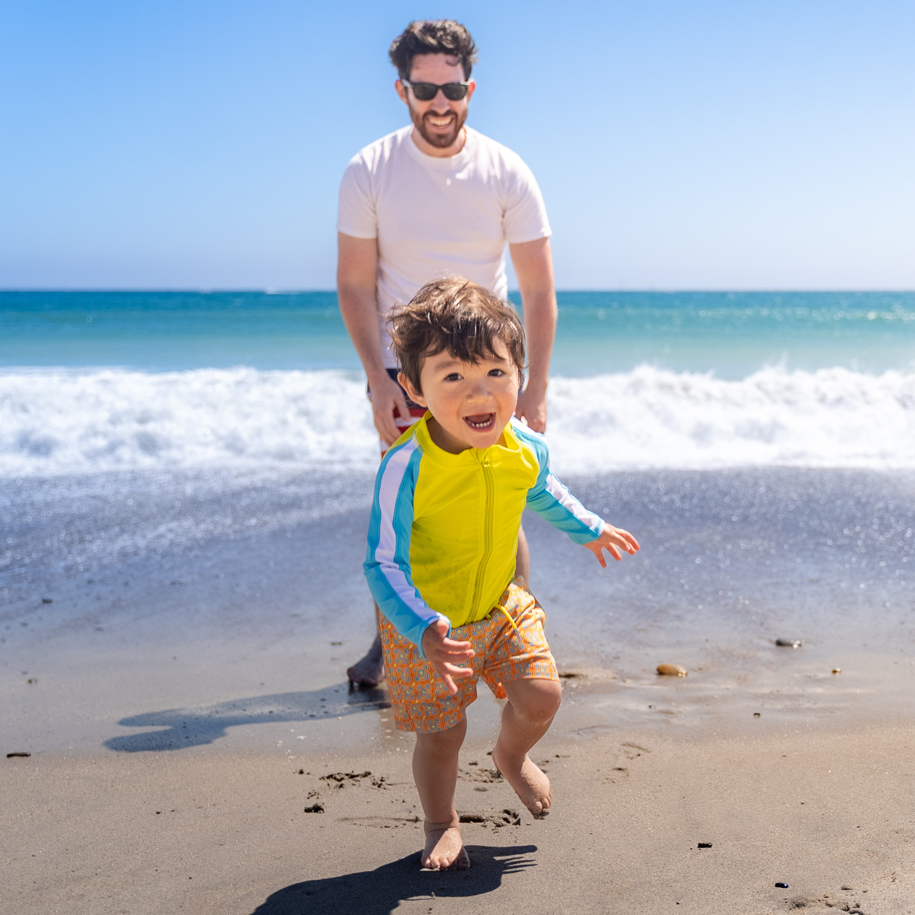 Boys Long Sleeve Zipper Rash Guard and Swim Trunk Set | "Kaleidoscope"-SwimZip UPF 50+ Sun Protective Swimwear & UV Zipper Rash Guards-pos2