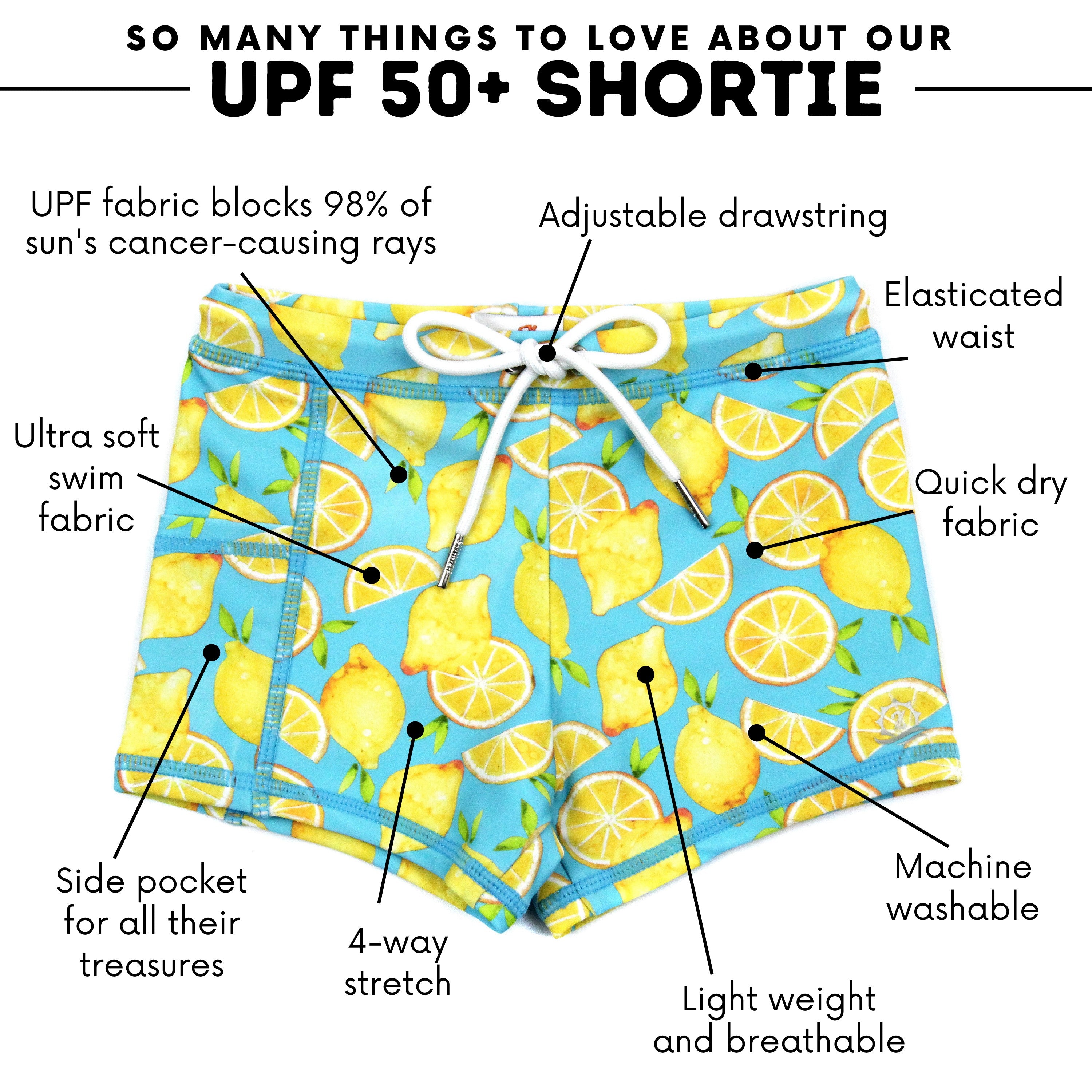 Kids Euro Swim Shorties | "Lemons"-SwimZip UPF 50+ Sun Protective Swimwear & UV Zipper Rash Guards-pos4