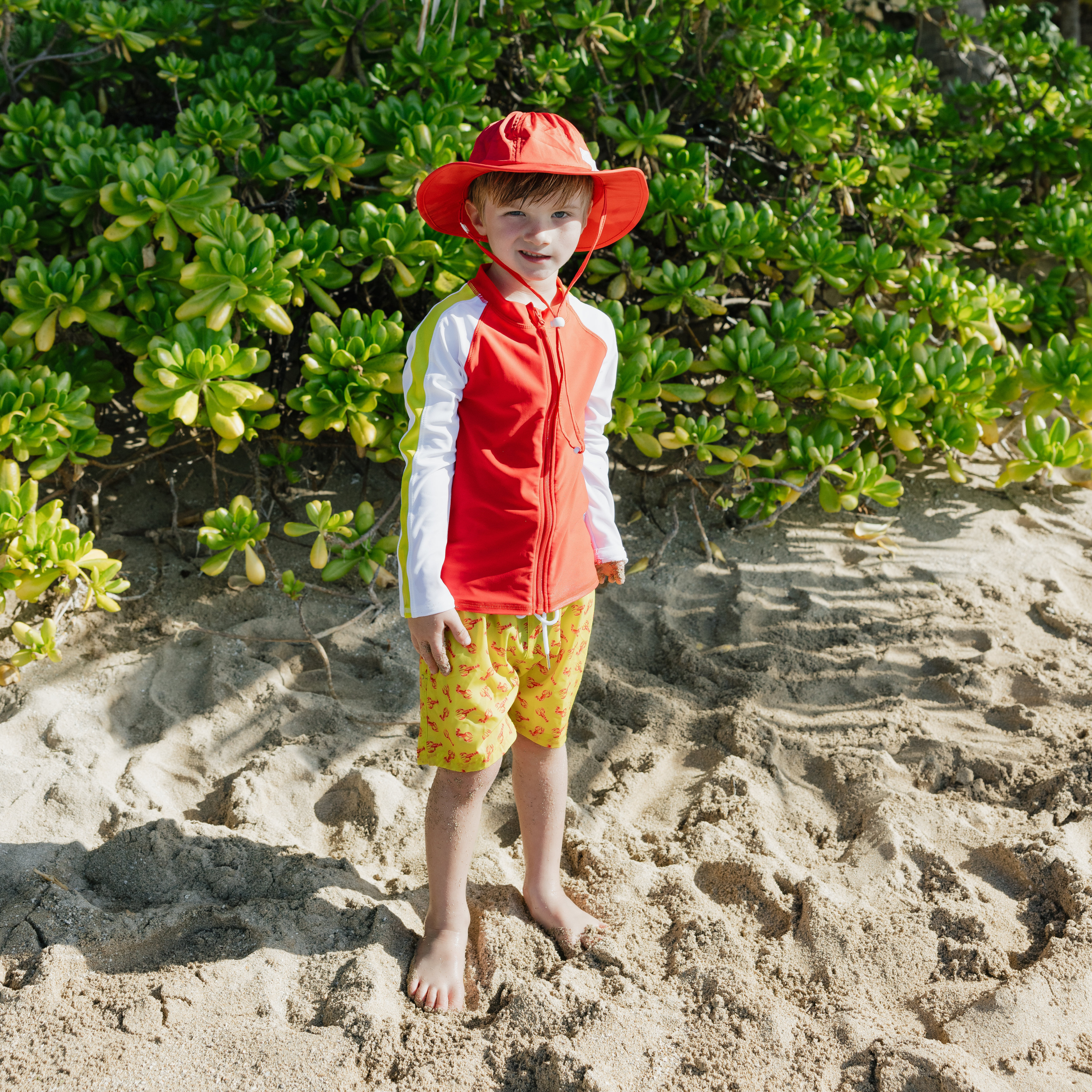 Boys Long Sleeve Zipper Rash Guard and Swim Trunk Set | "Lobster"-SwimZip UPF 50+ Sun Protective Swimwear & UV Zipper Rash Guards-pos6