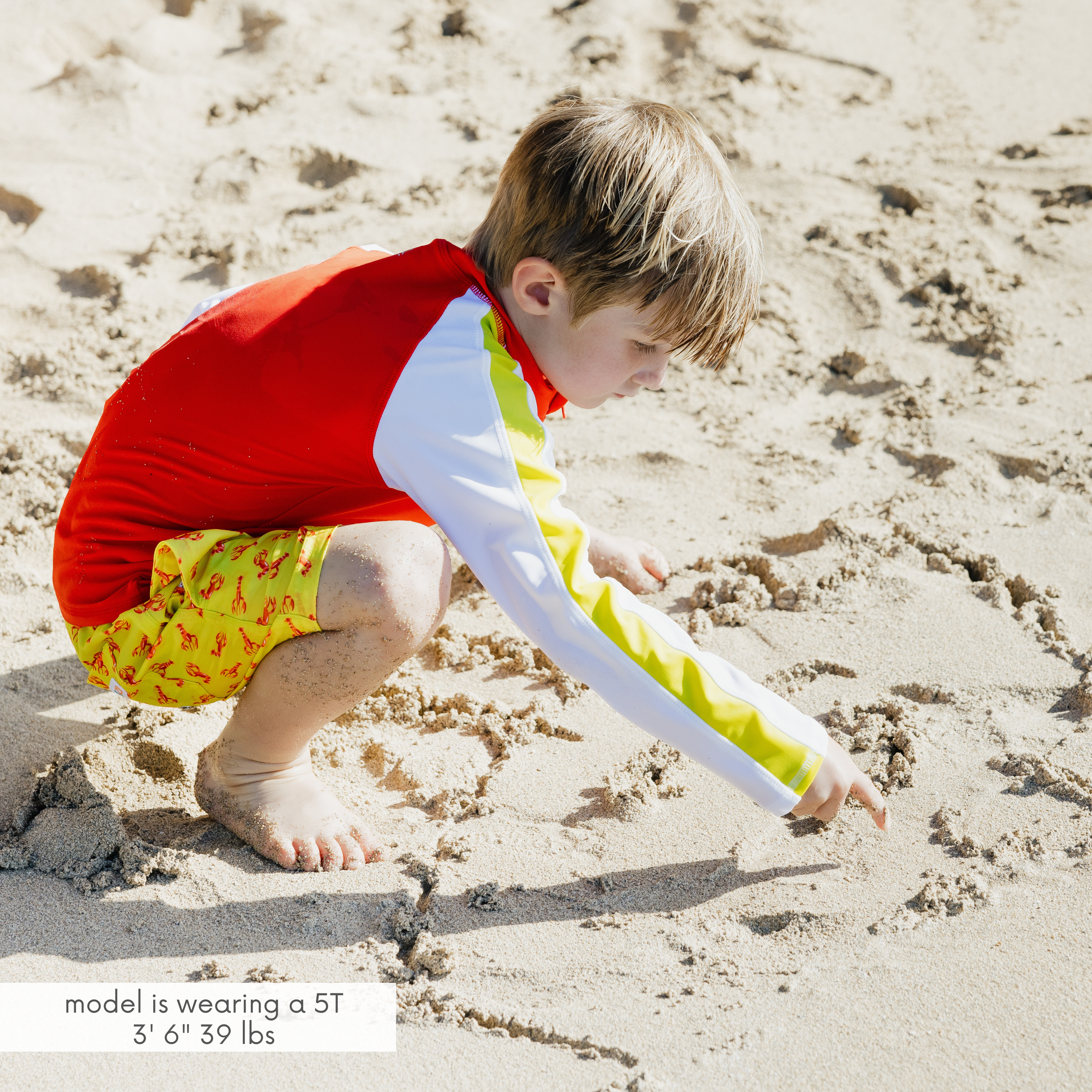 Boys Long Sleeve Zipper Rash Guard and Swim Trunk Set | "Lobster"-SwimZip UPF 50+ Sun Protective Swimwear & UV Zipper Rash Guards-pos3