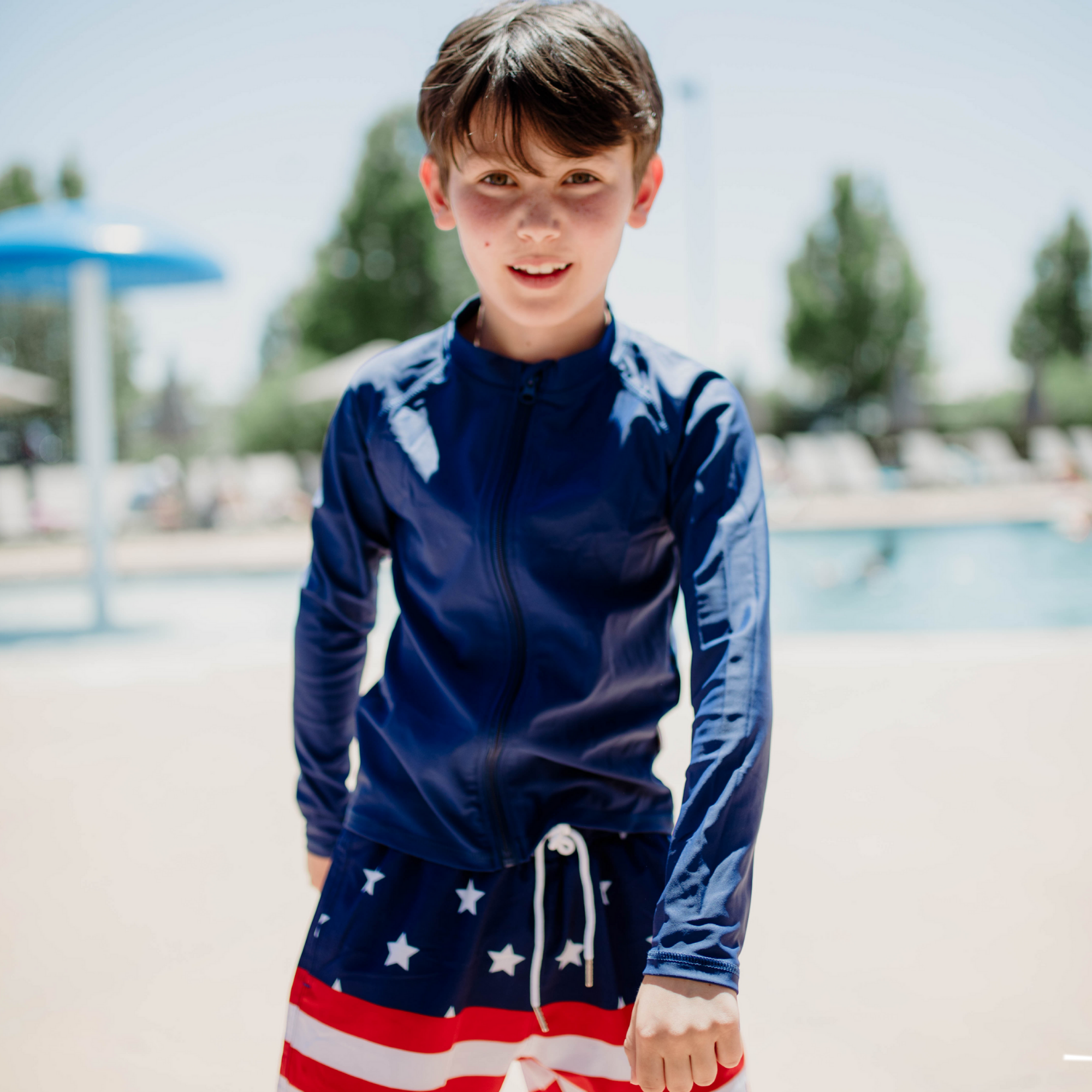 Kids UPF 50+ Long Sleeve Zipper Rash Guard Swim Shirt | "Navy"-SwimZip UPF 50+ Sun Protective Swimwear & UV Zipper Rash Guards-pos2