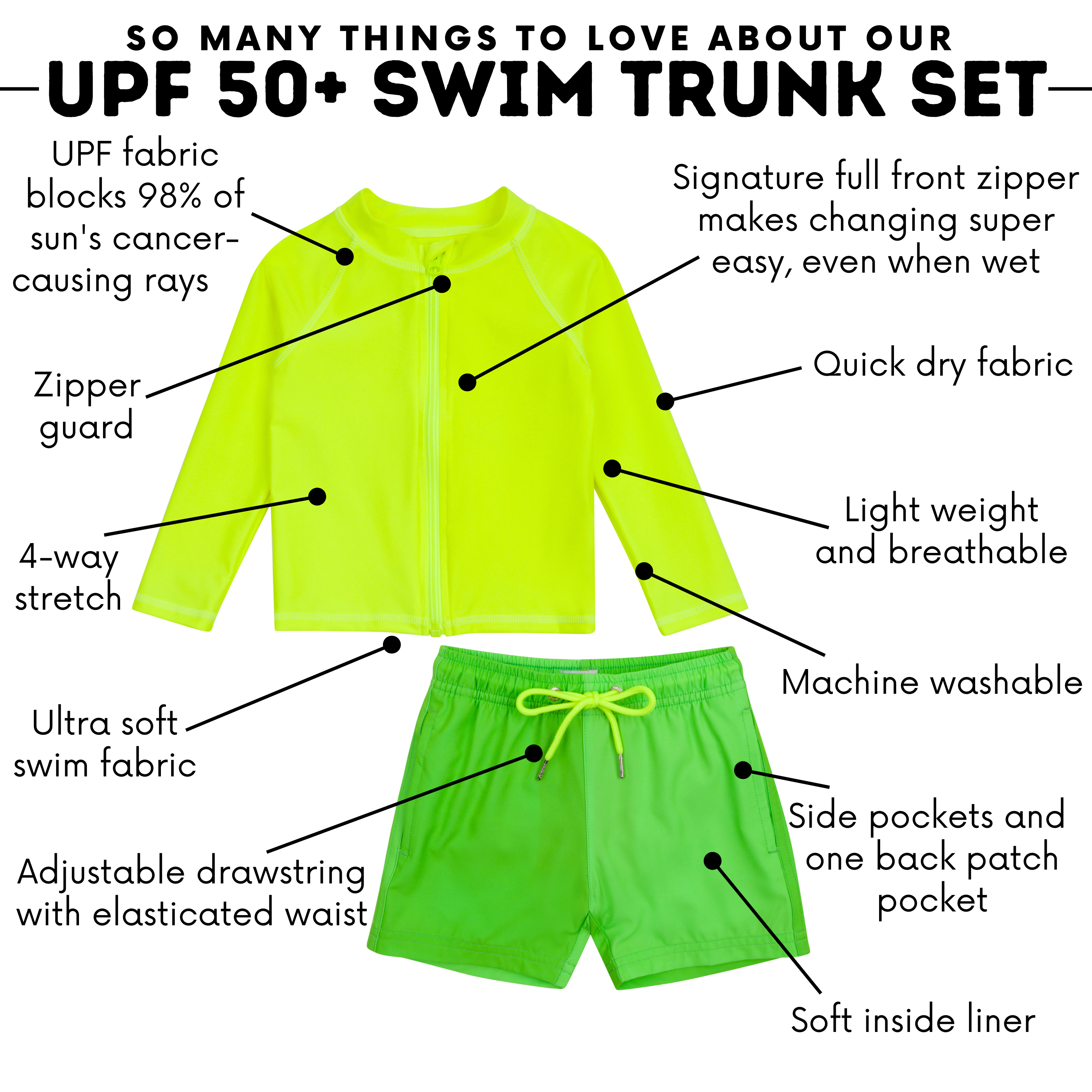 Boys Long Sleeve Zipper Rash Guard and Swim Trunk Set | "Neon Flash"-SwimZip UPF 50+ Sun Protective Swimwear & UV Zipper Rash Guards-pos4