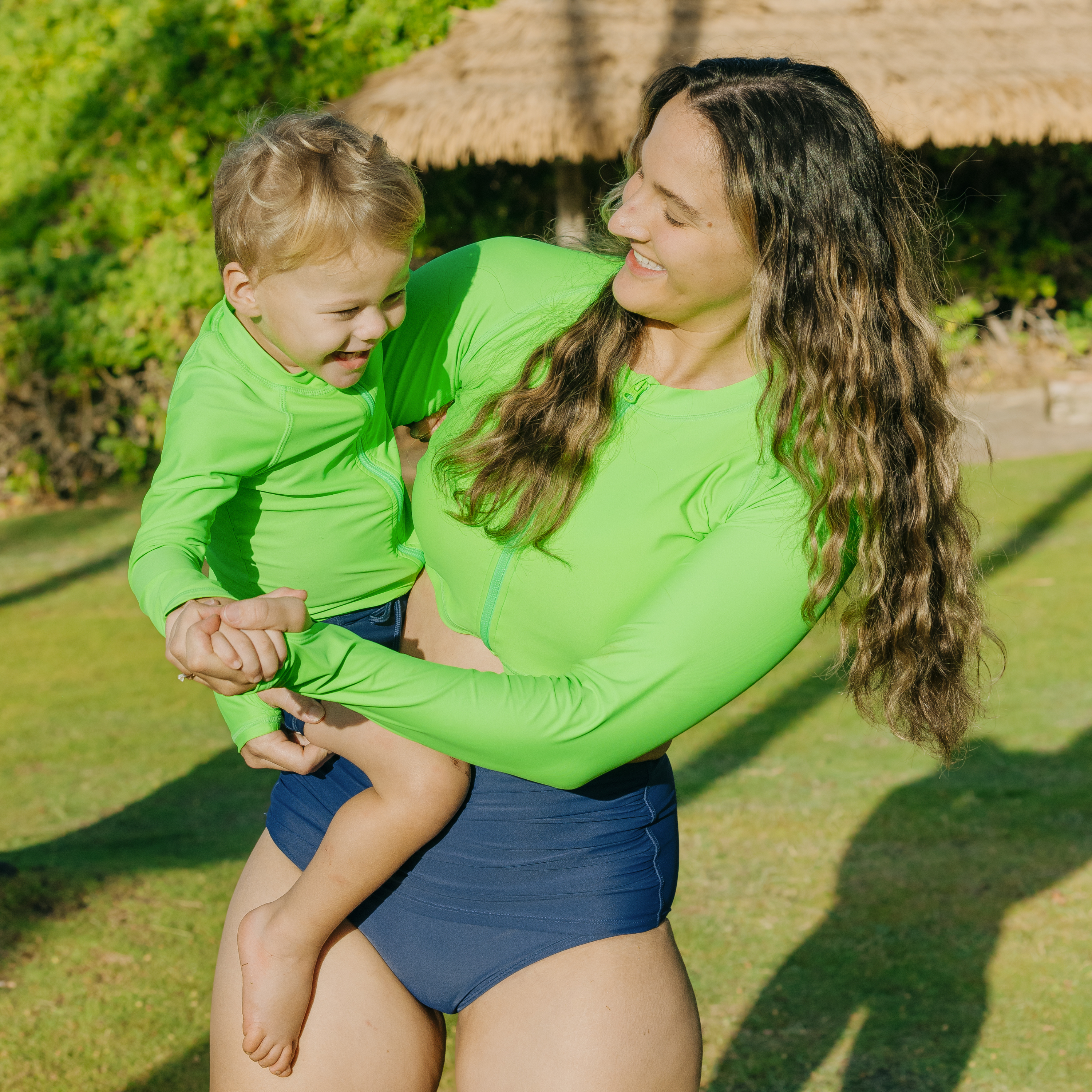 Women's Long Sleeve Crop Rash Guard | “Neon Green”-SwimZip UPF 50+ Sun Protective Swimwear & UV Zipper Rash Guards-pos2