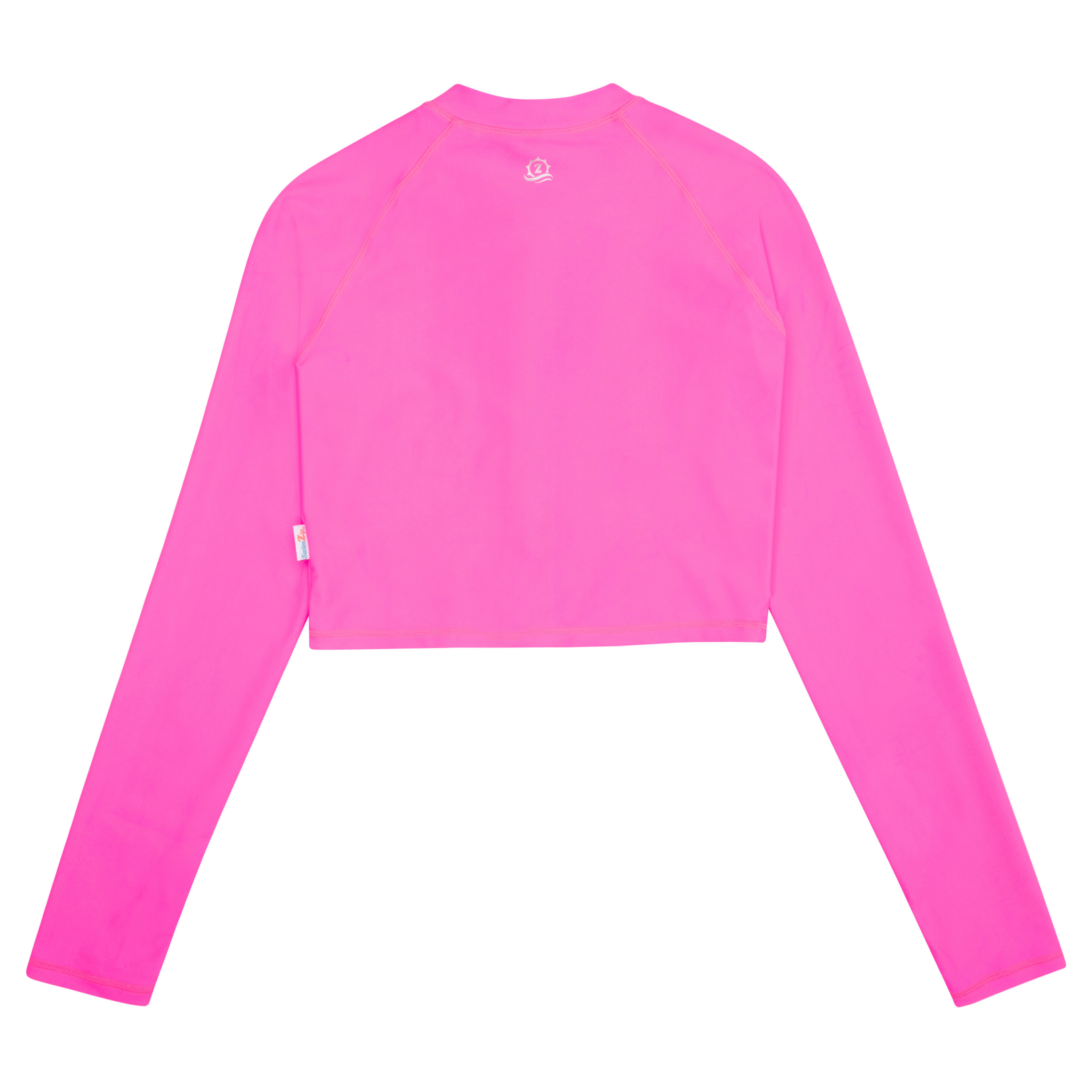 Women's Long Sleeve Crop Rash Guard | “Neon Pink”-SwimZip UPF 50+ Sun Protective Swimwear & UV Zipper Rash Guards-pos17