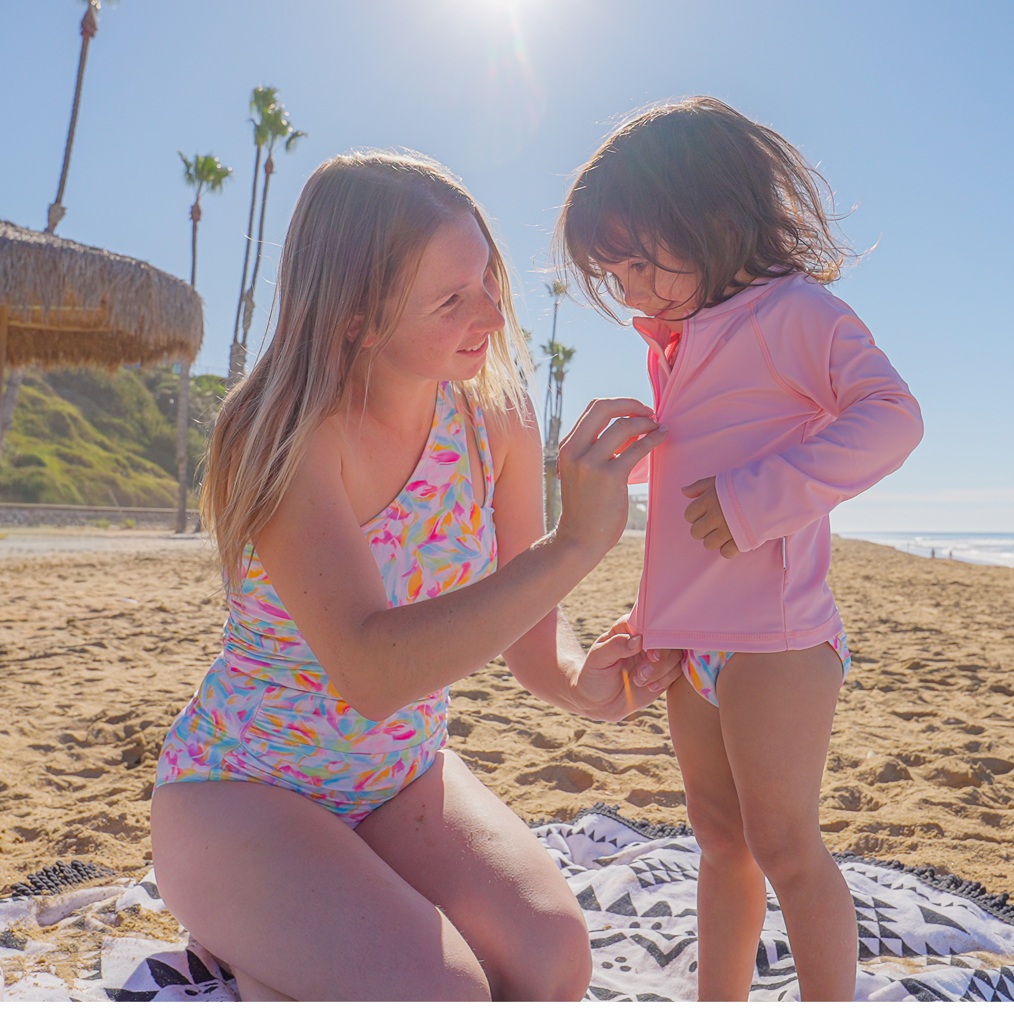 Kids UPF 50+ Long Sleeve Zipper Rash Guard Swim Shirt | "Pink"-SwimZip UPF 50+ Sun Protective Swimwear & UV Zipper Rash Guards-pos2