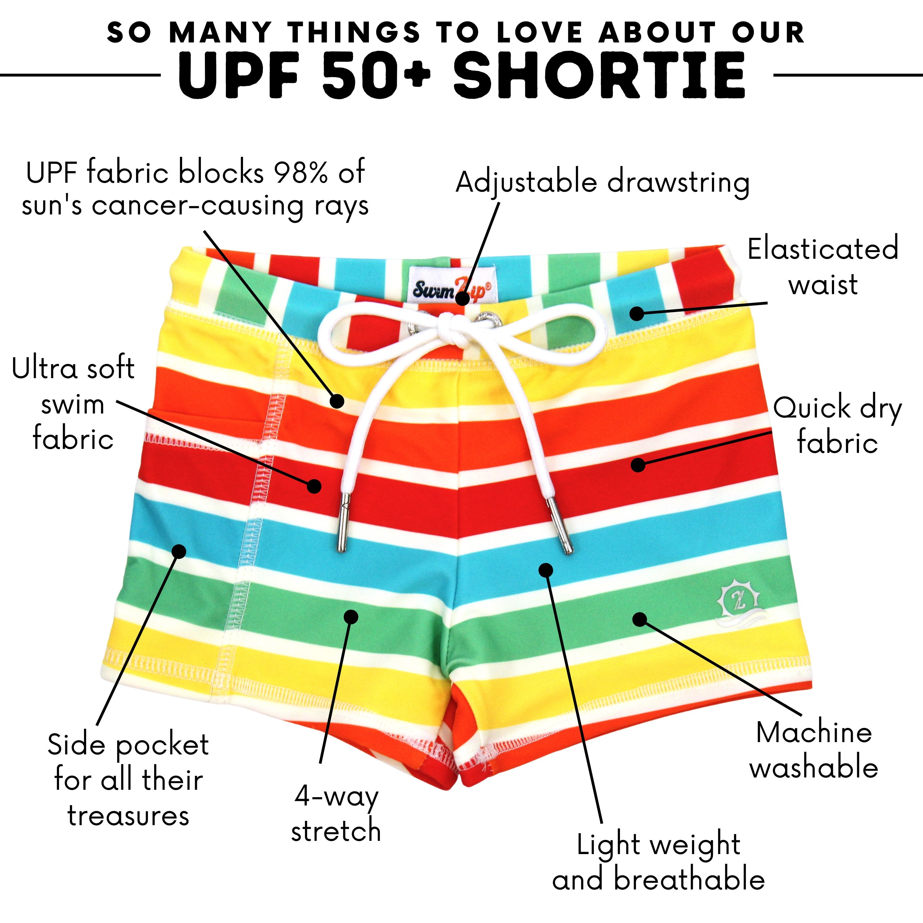 Kids Euro Swim Shorties | "Rainbow"-SwimZip UPF 50+ Sun Protective Swimwear & UV Zipper Rash Guards-pos4