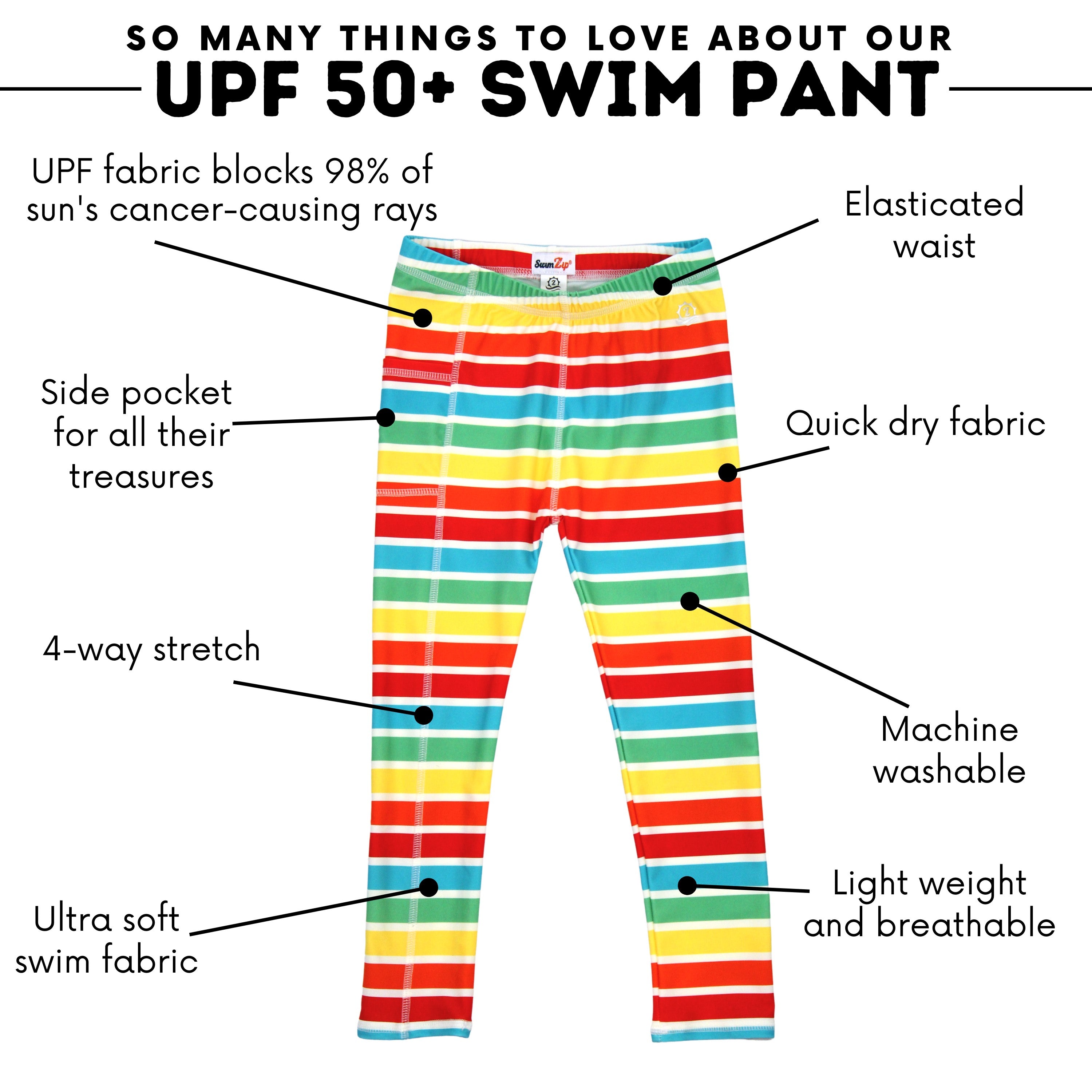 Kids Swim Pants | "Rainbow"-SwimZip UPF 50+ Sun Protective Swimwear & UV Zipper Rash Guards-pos4