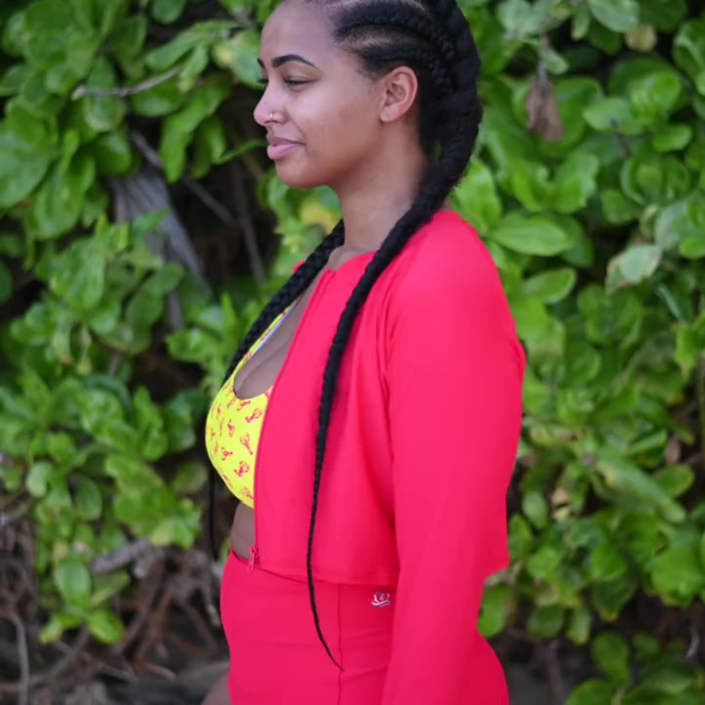 Women's Long Sleeve Crop Rash Guard | “Red"-SwimZip UPF 50+ Sun Protective Swimwear & UV Zipper Rash Guards-pos6