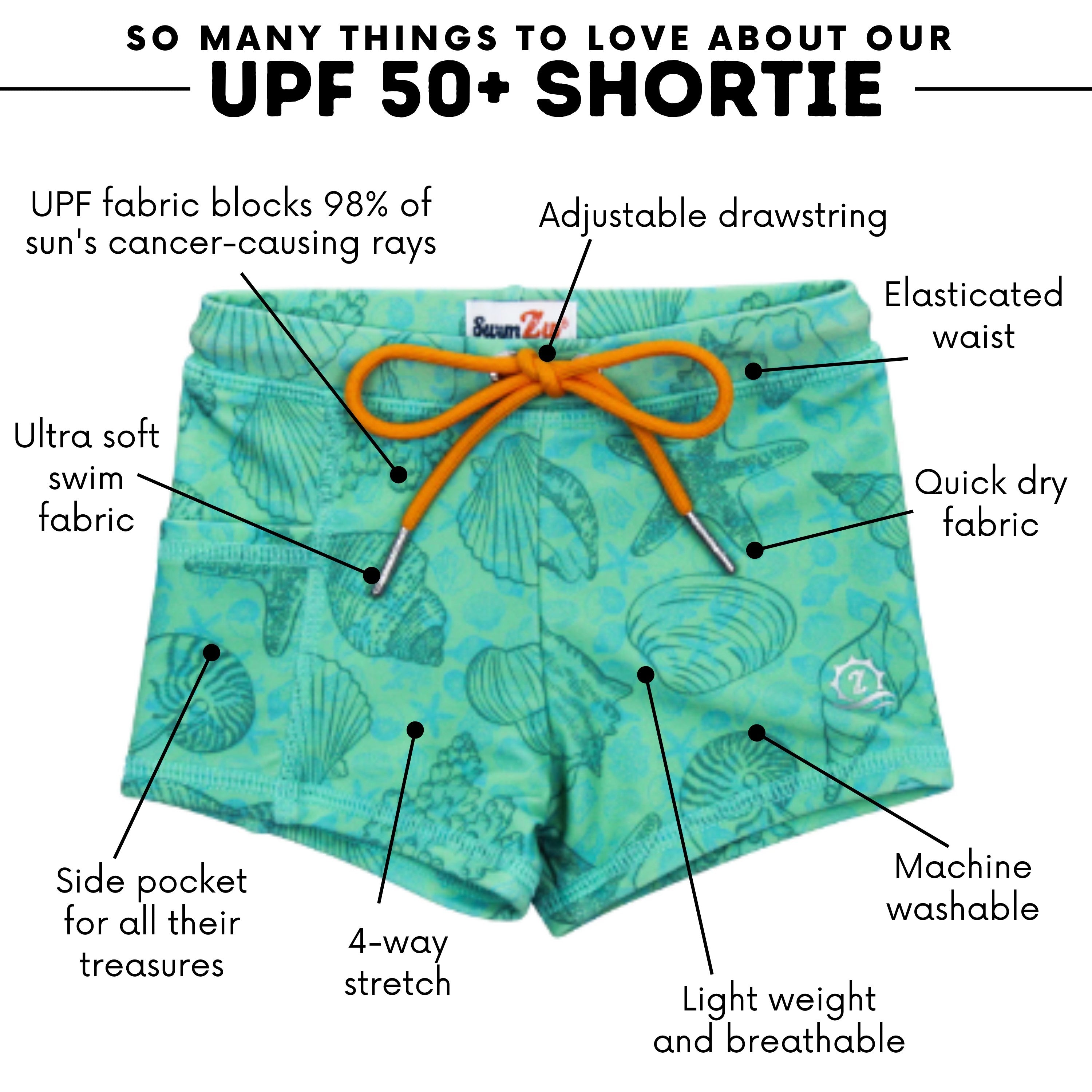Kids Euro Swim Shorties | "Seashell"-SwimZip UPF 50+ Sun Protective Swimwear & UV Zipper Rash Guards-pos5