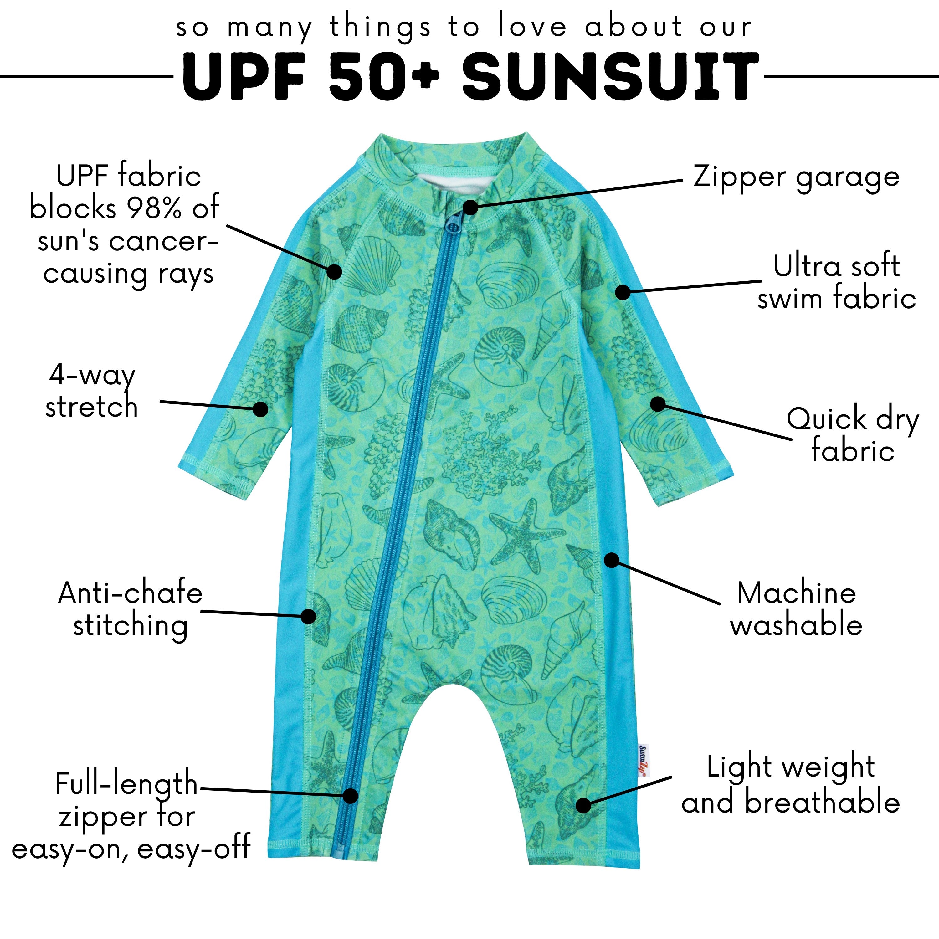 Sunsuit - Long Sleeve Romper Swimsuit | "Seashell"-SwimZip UPF 50+ Sun Protective Swimwear & UV Zipper Rash Guards-pos4