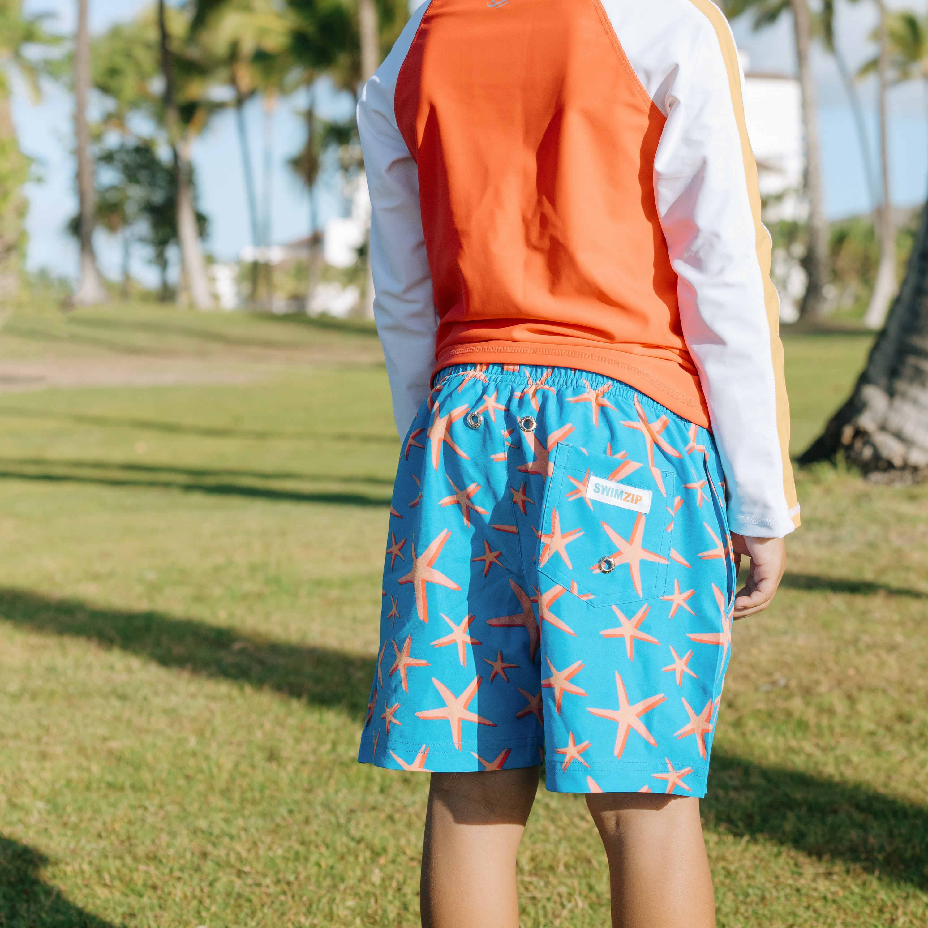 Boys Long Sleeve Zipper Rash Guard and Swim Trunk Set | "Starfish"-SwimZip UPF 50+ Sun Protective Swimwear & UV Zipper Rash Guards-pos9