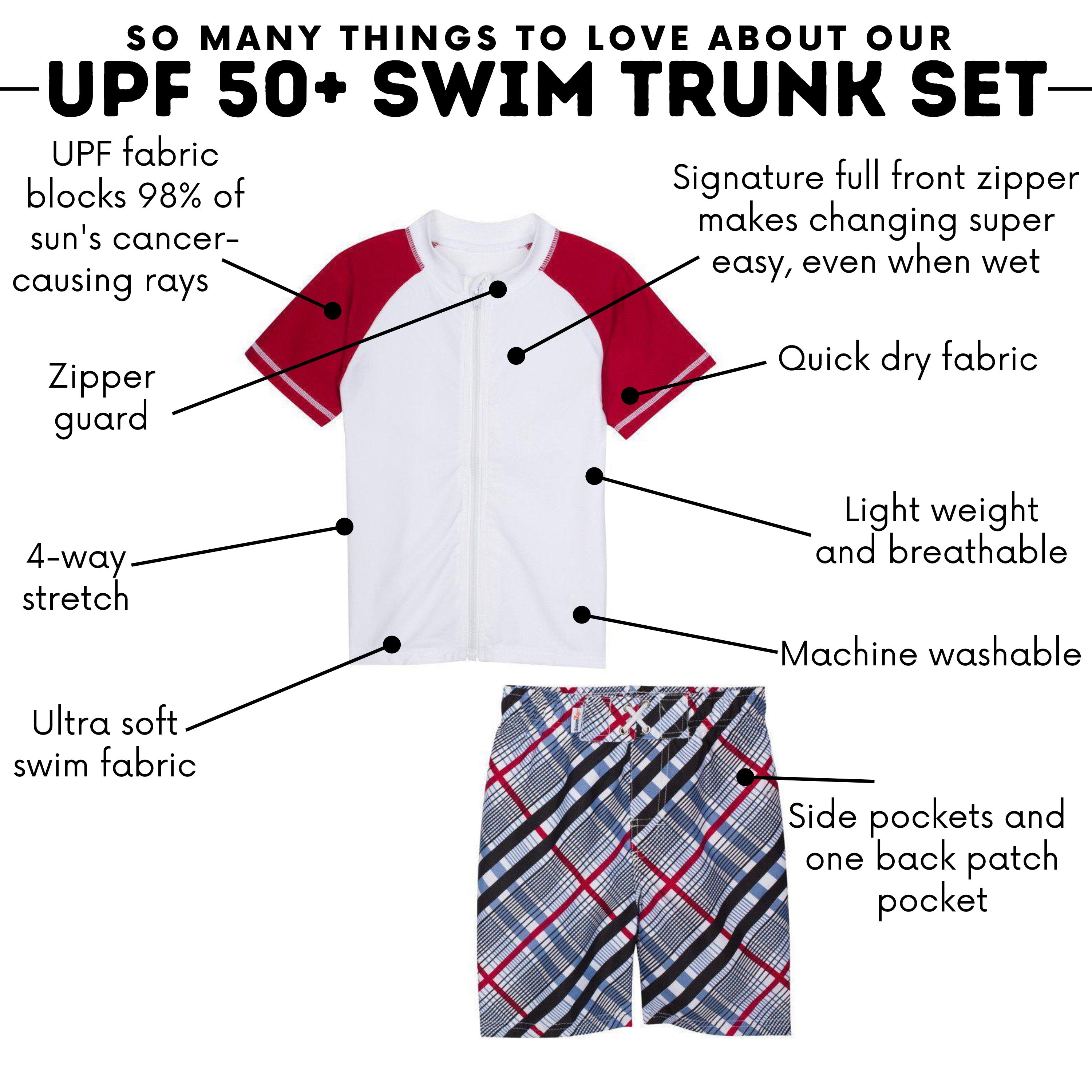 Boys Short Sleeve Zipper Rash Guard and Swim Trunk Set | "Surfer Dude"-SwimZip UPF 50+ Sun Protective Swimwear & UV Zipper Rash Guards-pos4