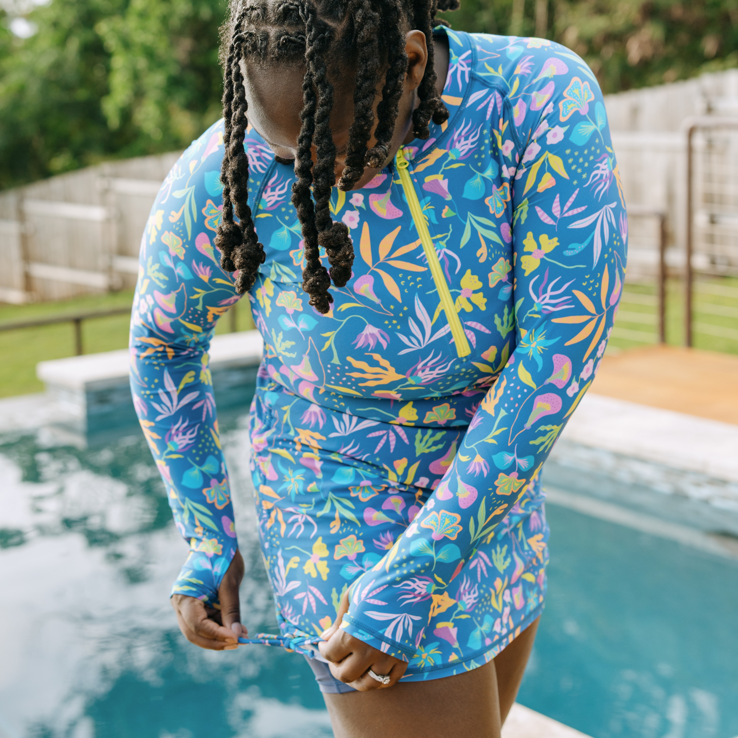 Women's Half Zip Swim Dress Cover Up | "Tropadelic"-SwimZip UPF 50+ Sun Protective Swimwear & UV Zipper Rash Guards-pos2