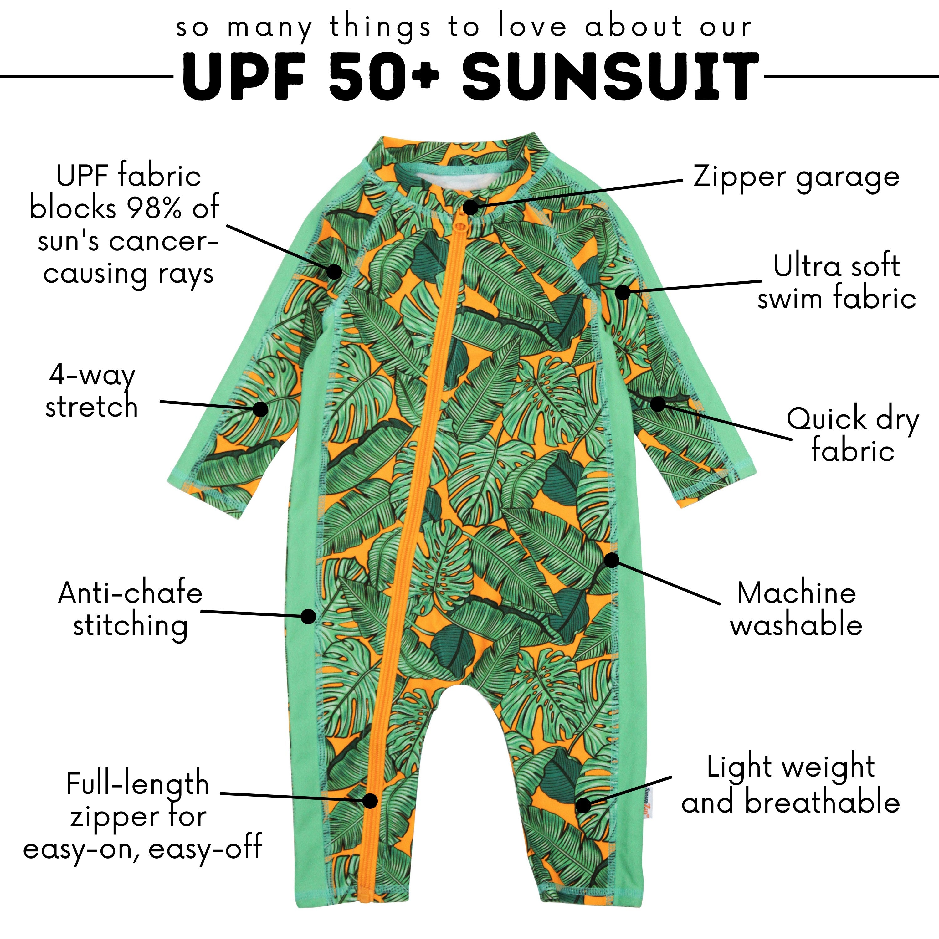 Sunsuit - Long Sleeve Romper Swimsuit | "The Tropics"-SwimZip UPF 50+ Sun Protective Swimwear & UV Zipper Rash Guards-pos4