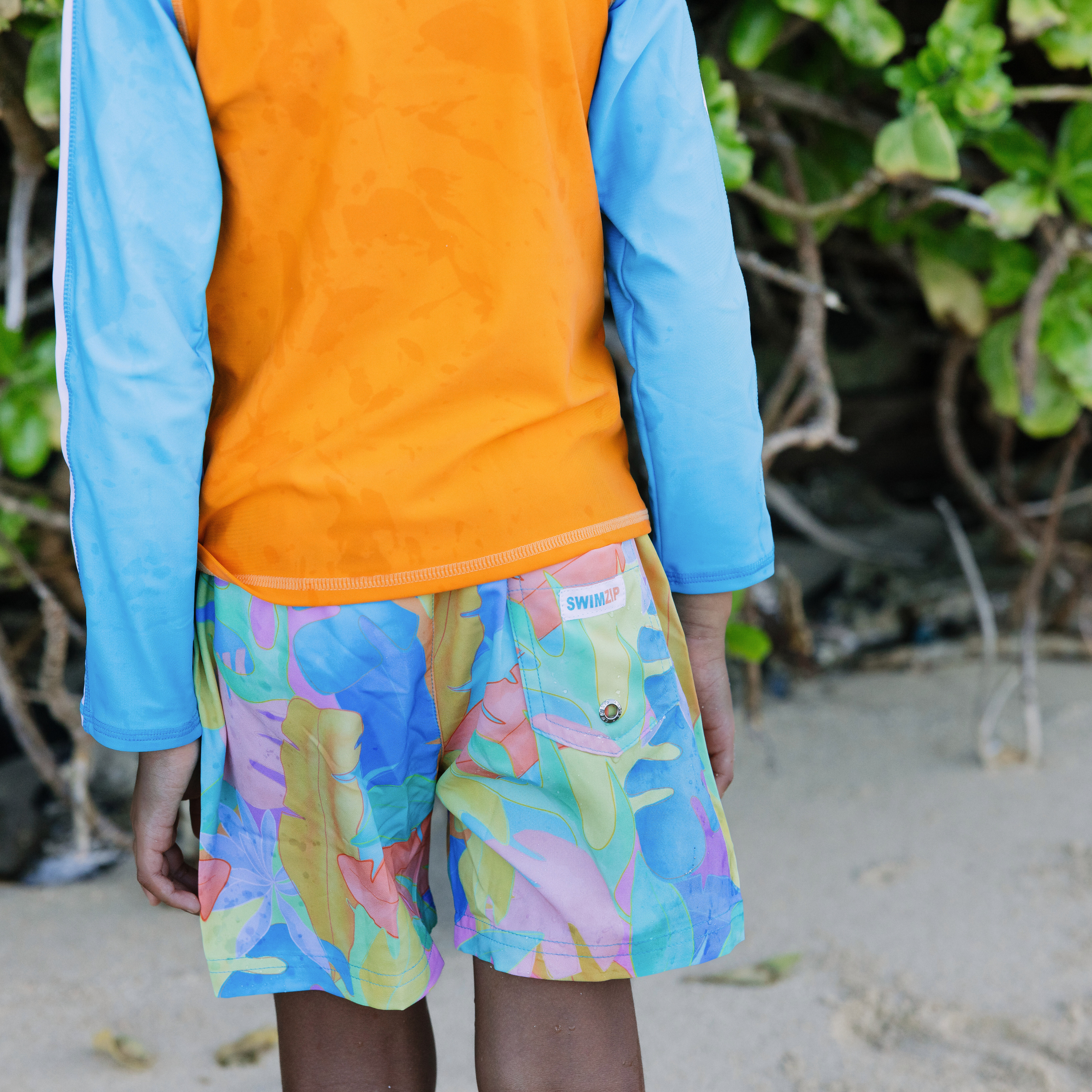 Boys Long Sleeve Zipper Rash Guard and Swim Trunk Set | "Vibrant Vacay"-SwimZip UPF 50+ Sun Protective Swimwear & UV Zipper Rash Guards-pos10