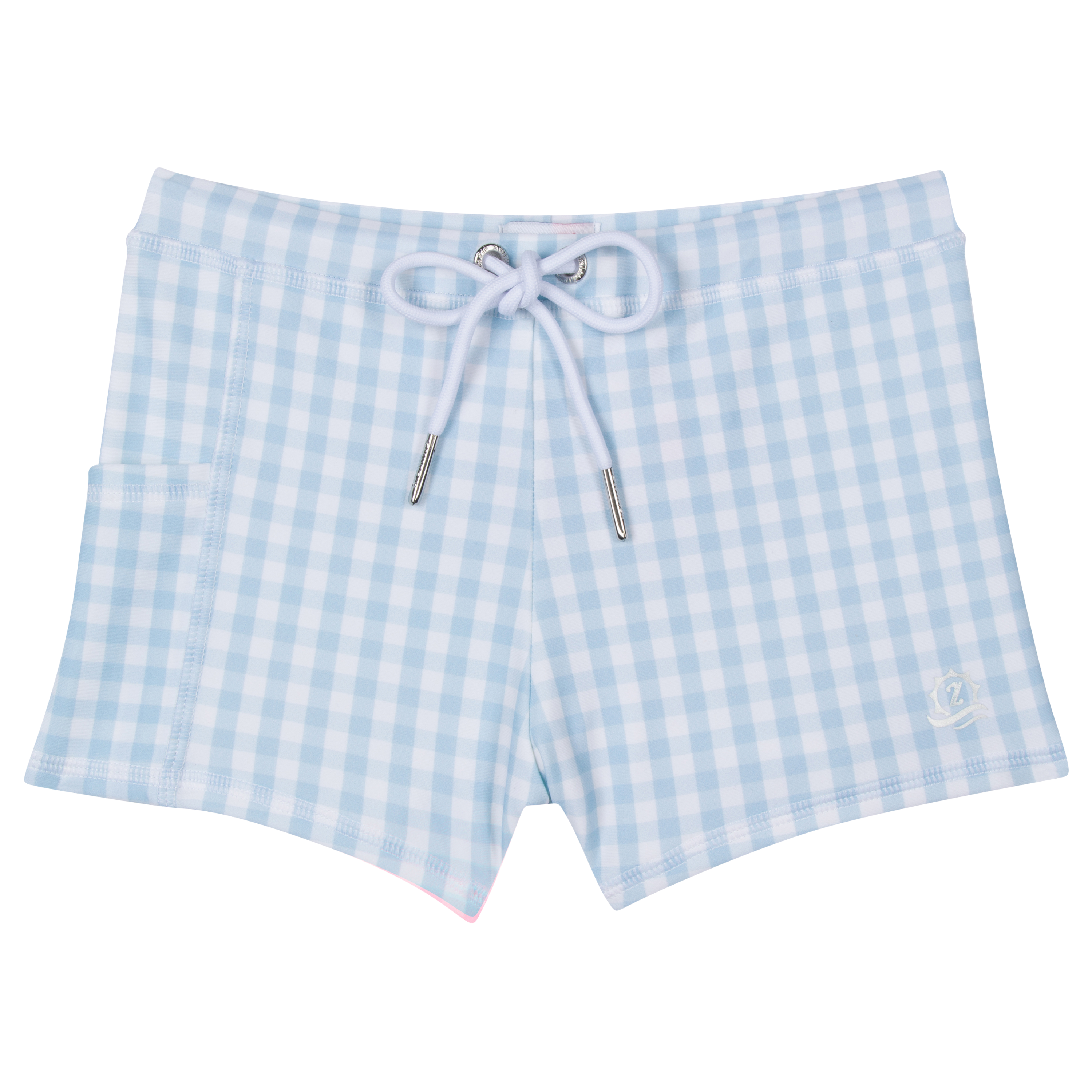 Kids Euro Swim Shorties | "Blue Gingham"-6-12 Month-Blue Gingham-SwimZip UPF 50+ Sun Protective Swimwear & UV Zipper Rash Guards-pos1