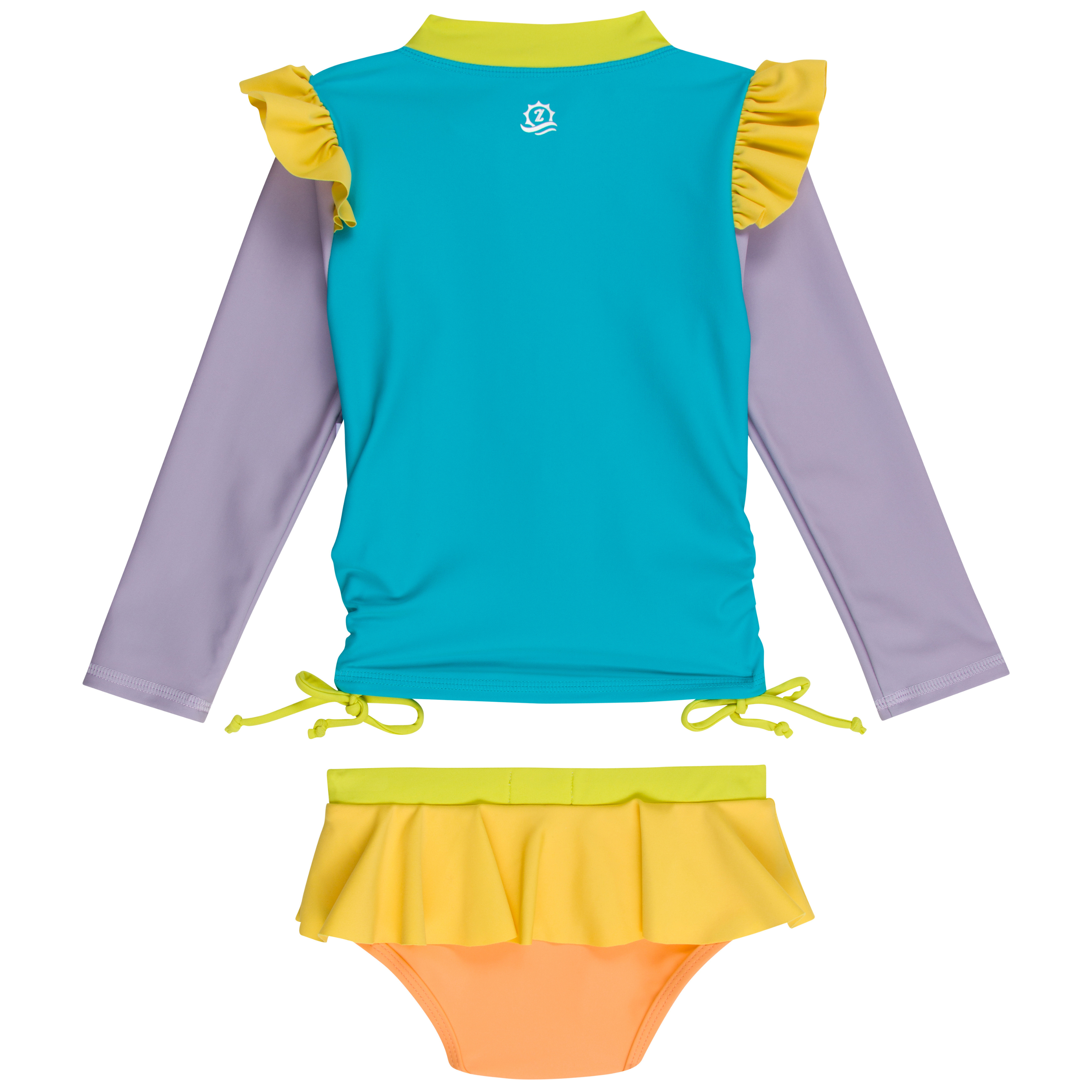 Girls Long Sleeve Rash Guard Ruffle Bottom Swimsuit Set (2 Piece) | "Color Pop"-SwimZip UPF 50+ Sun Protective Swimwear & UV Zipper Rash Guards-pos11