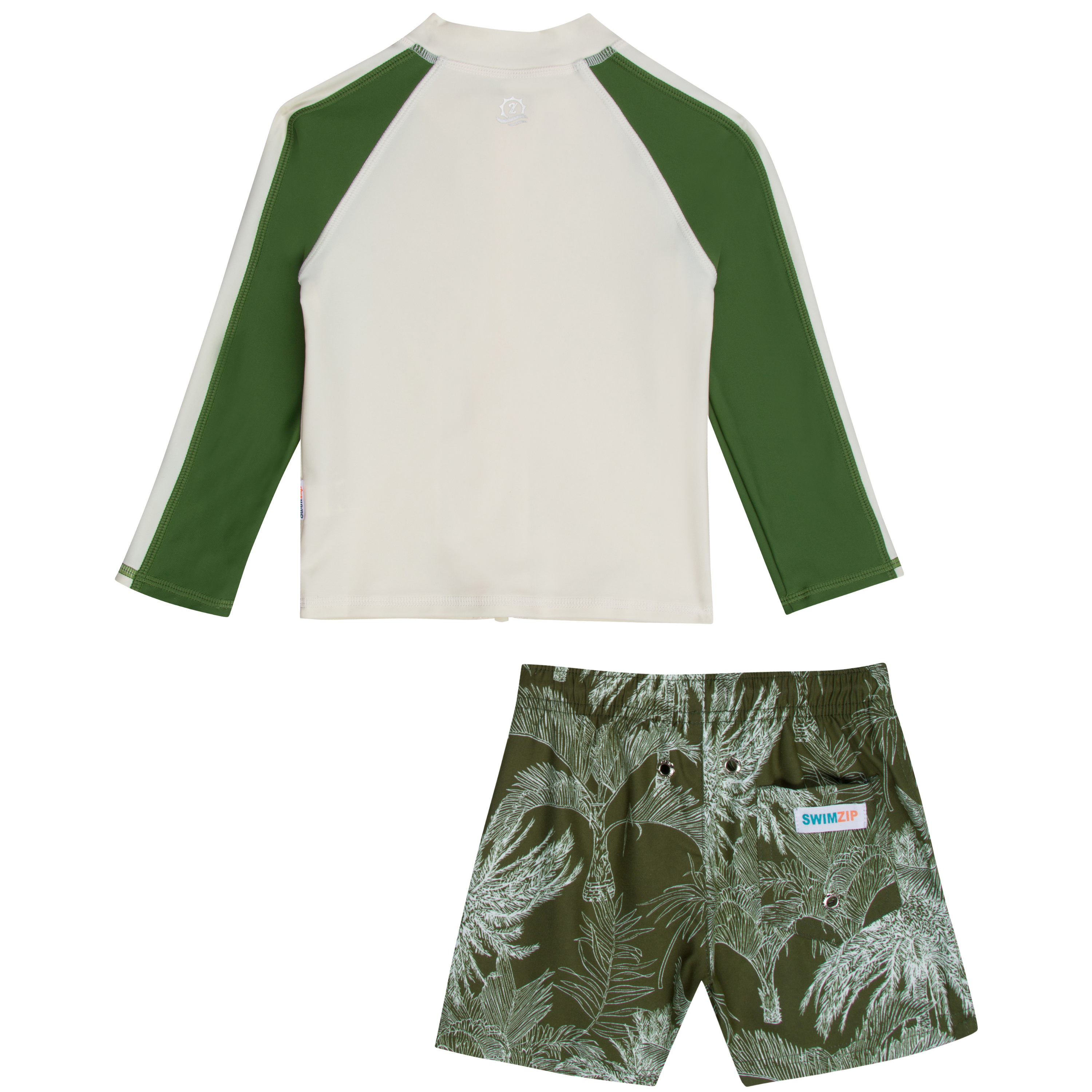 Boys Long Sleeve Zipper Rash Guard and Swim Trunk Set | "Hawaiian Rainforest"-SwimZip UPF 50+ Sun Protective Swimwear & UV Zipper Rash Guards-pos11