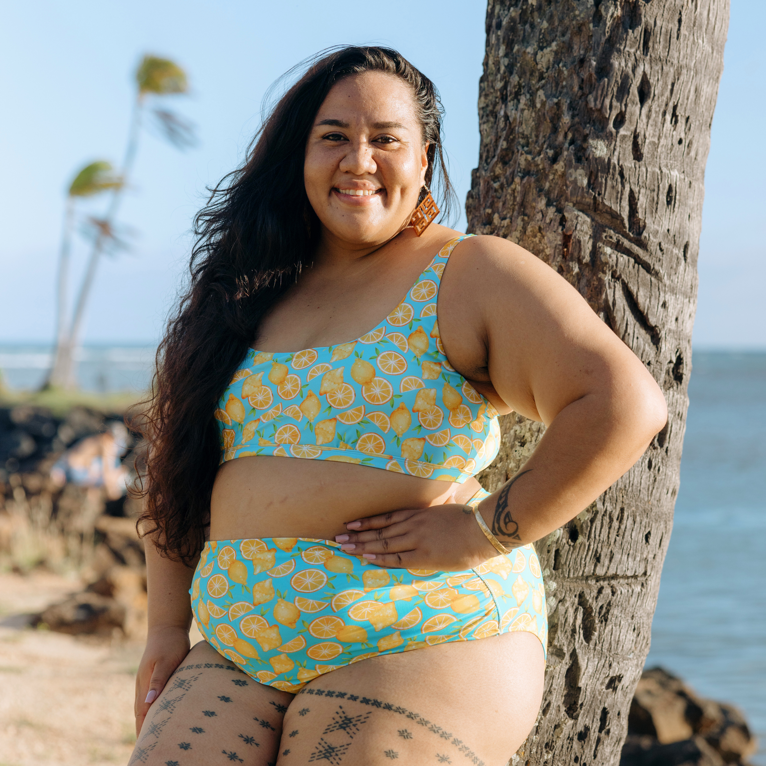 Women's Scoop Neck Bikini Top Plus Size | "Lemons"-SwimZip UPF 50+ Sun Protective Swimwear & UV Zipper Rash Guards-pos2